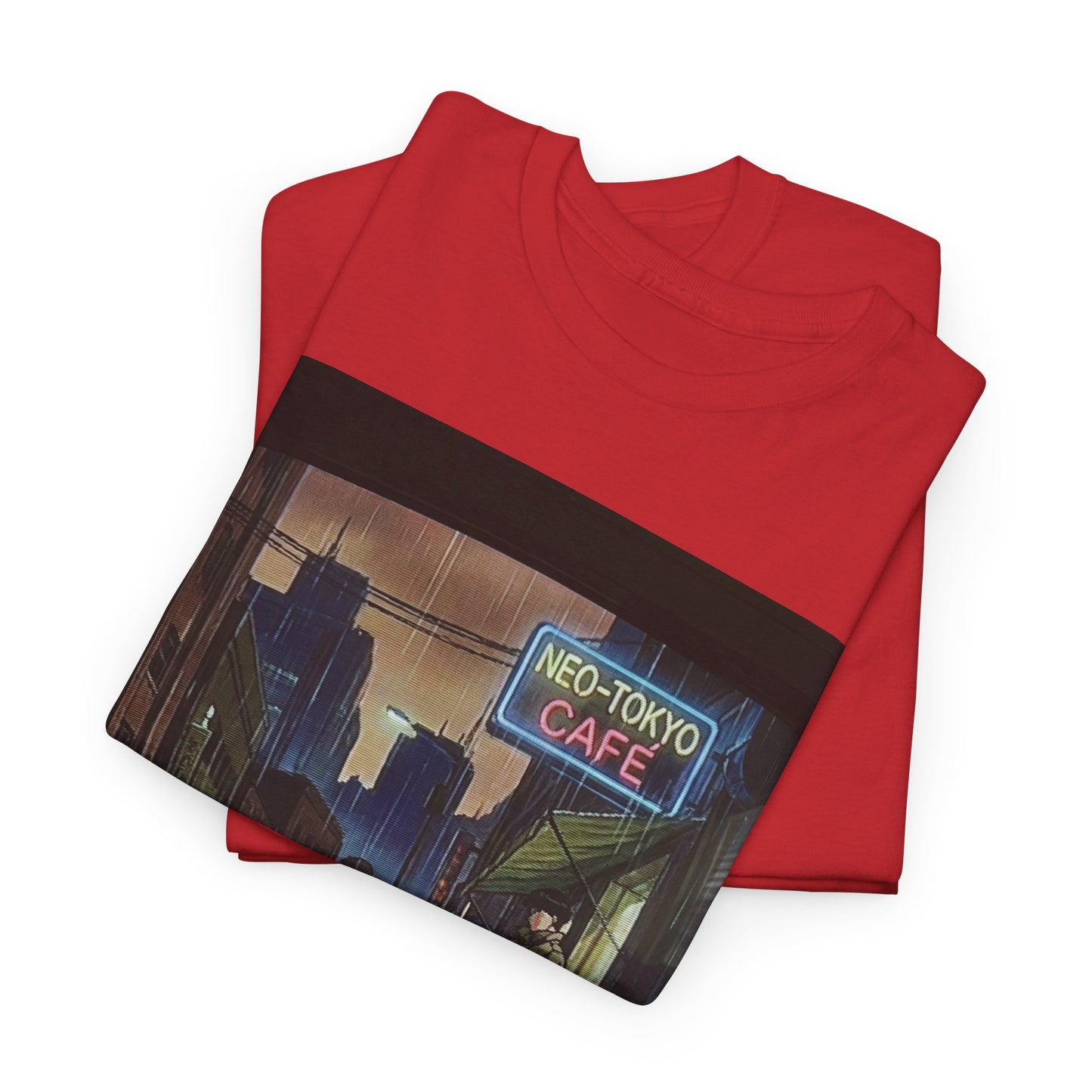Neo‑Tokyo Café Streetwear Tee — Vintage Cyberpunk City Print
