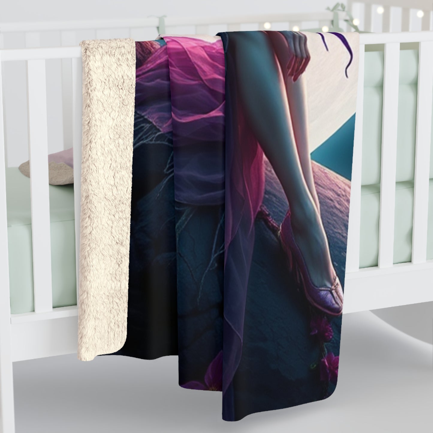 Enchanted Fairy Sherpa Fleece Blanket, Cozy Throw Blanket, Moonlight Decor, Fantasy Home Accessory, Gift for Fairy Lovers