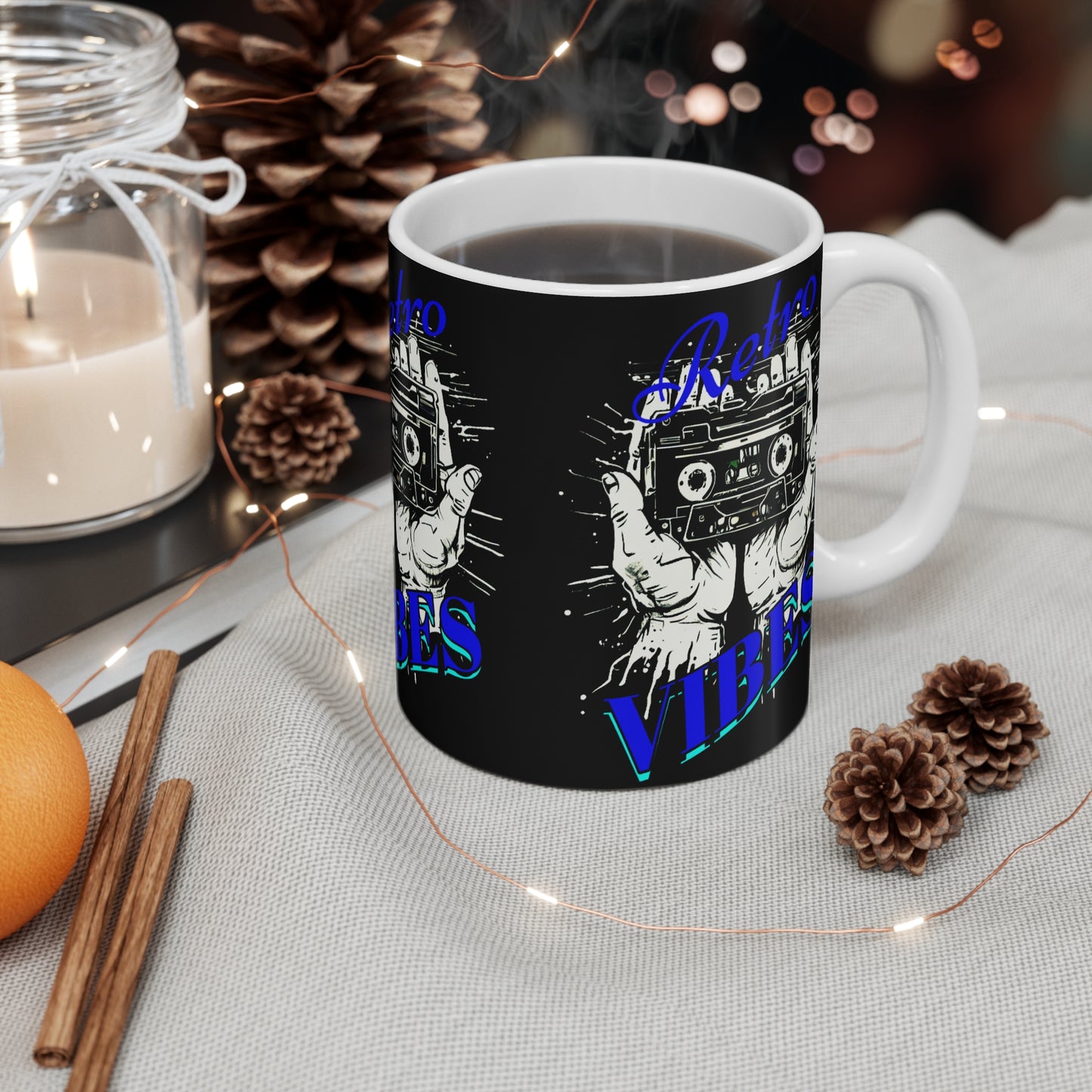 Retro Vibes Mug 11oz, Perfect Gift for Music Lovers, Vintage Style Drinkware, Unique Coffee Cup, Great for Birthdays and Retro Parties