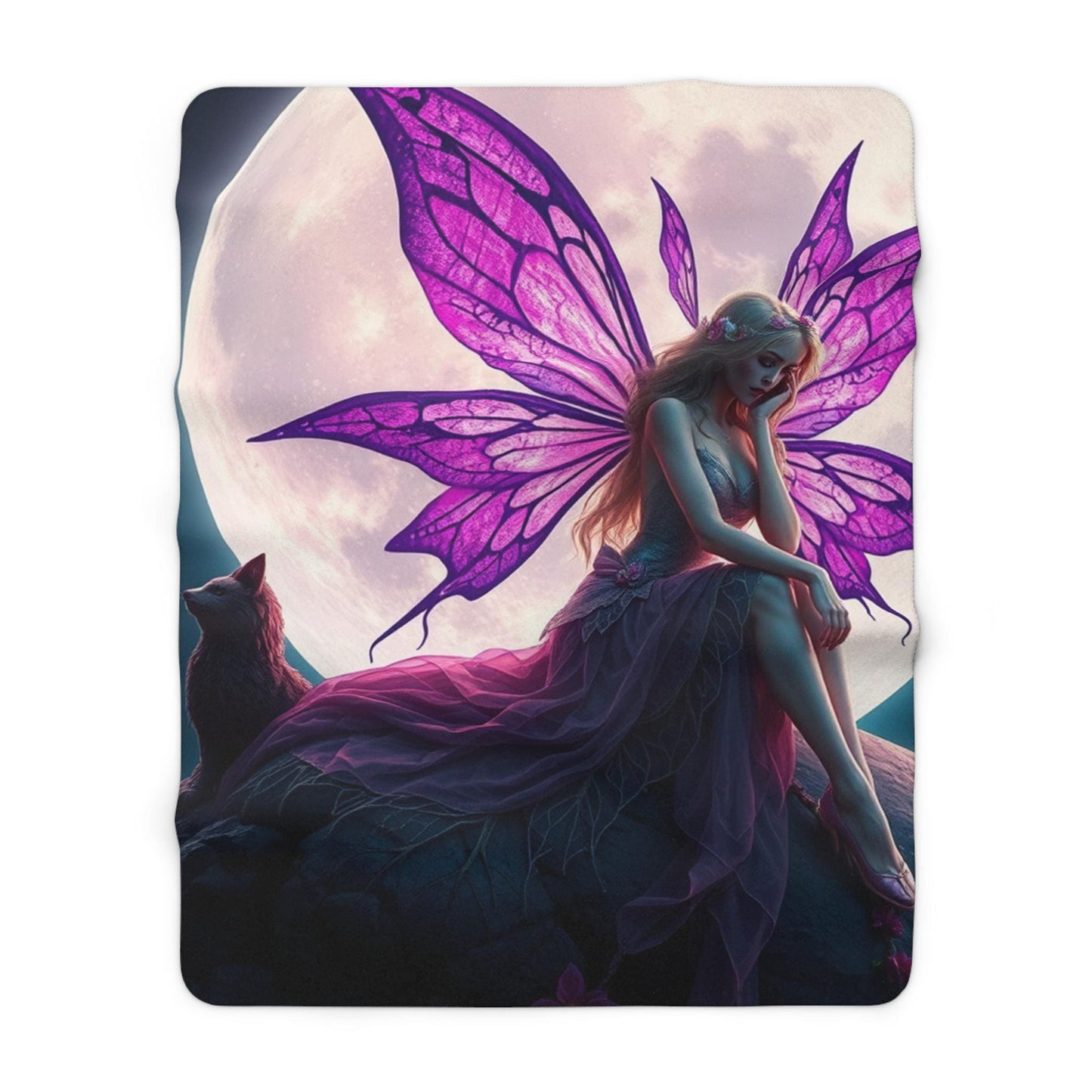 Enchanted Fairy Sherpa Fleece Blanket, Cozy Throw Blanket, Moonlight Decor, Fantasy Home Accessory, Gift for Fairy Lovers