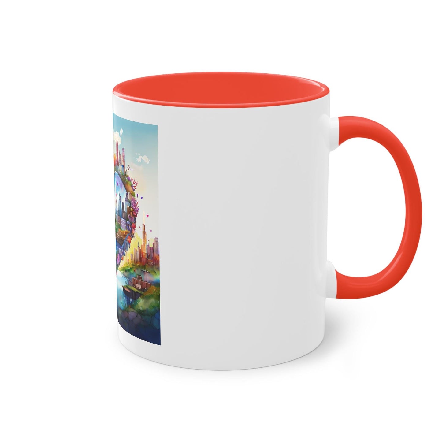 Heart-Shaped Cityscape Two-Tone Coffee Mug, 11oz | Perfect Gift for Couples, Valentine's Day, Home Decor, Art Lovers, Coffee Enthusiasts