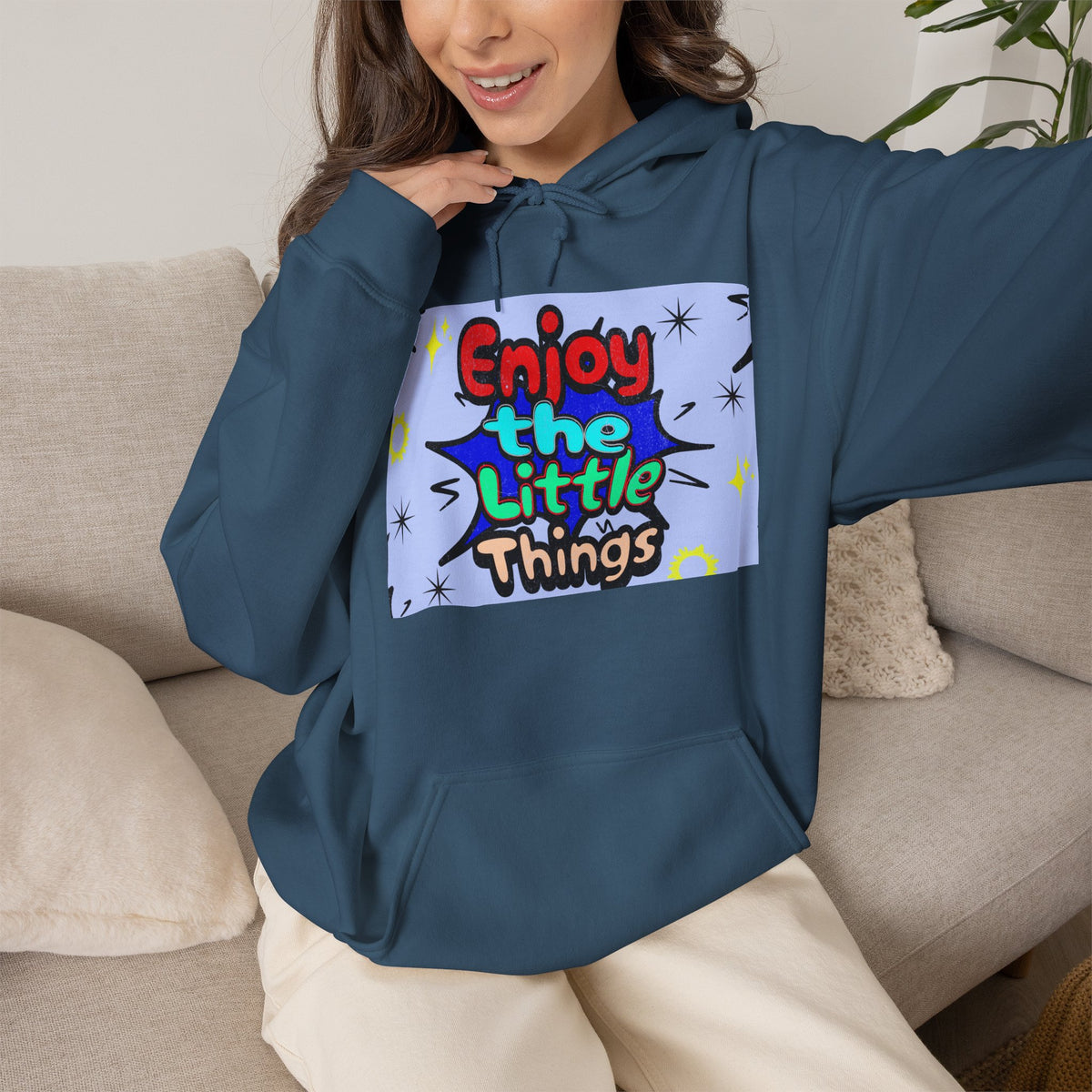 Enjoy the Little Things Hoodie — Positive Retro Graphic Pullover