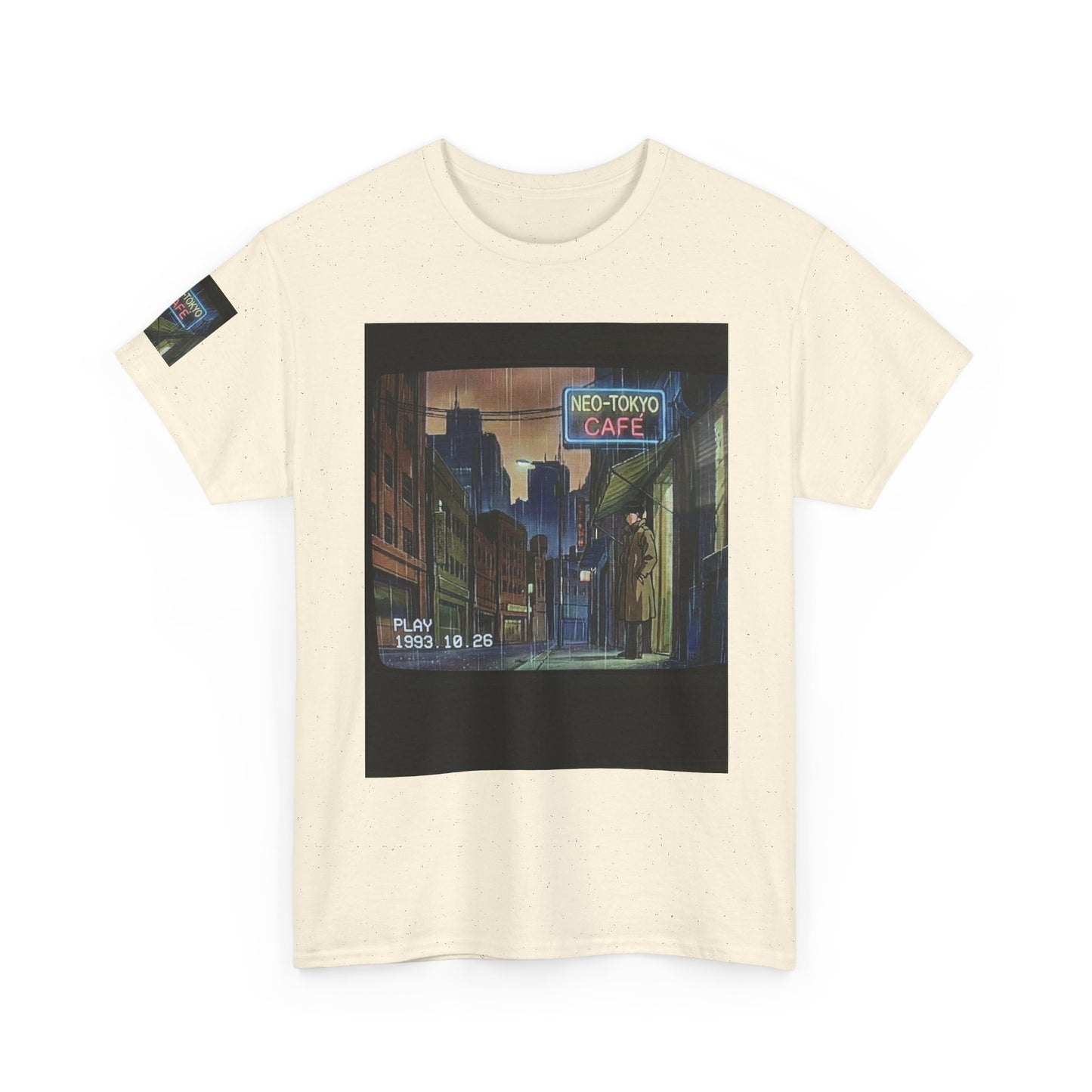 Neo‑Tokyo Café Streetwear Tee — Vintage Cyberpunk City Print