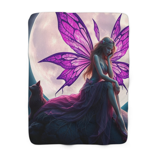 Enchanted Fairy Sherpa Fleece Blanket, Cozy Throw Blanket, Moonlight Decor, Fantasy Home Accessory, Gift for Fairy Lovers