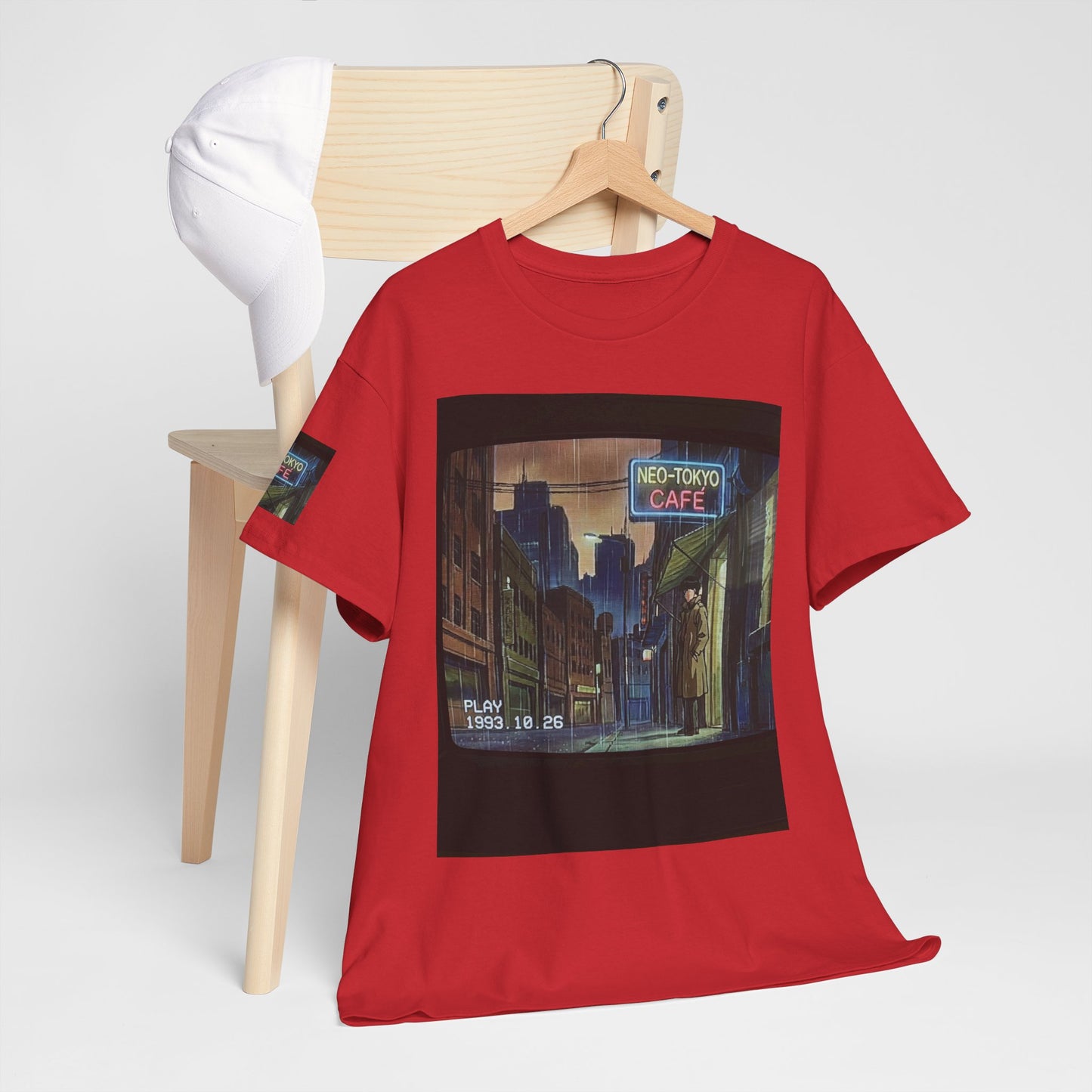 Neo‑Tokyo Café Streetwear Tee — Vintage Cyberpunk City Print