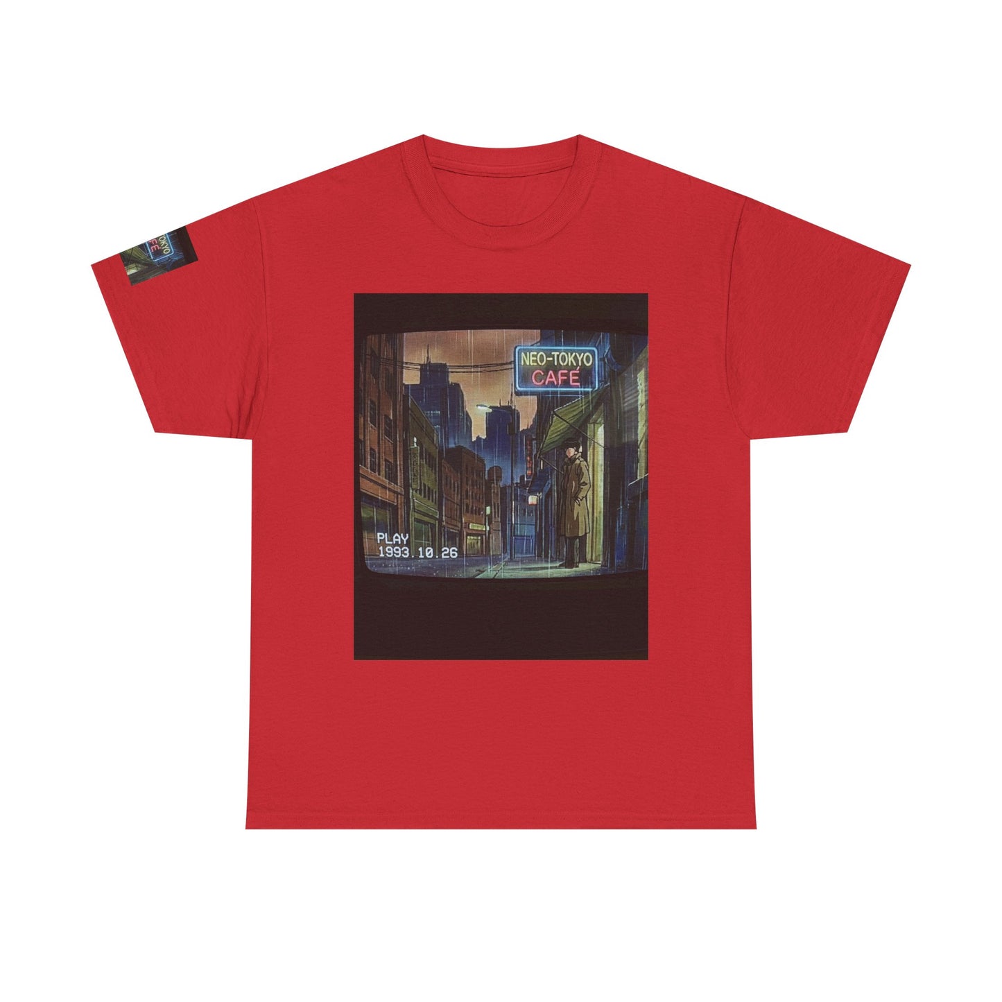 Neo‑Tokyo Café Streetwear Tee — Vintage Cyberpunk City Print