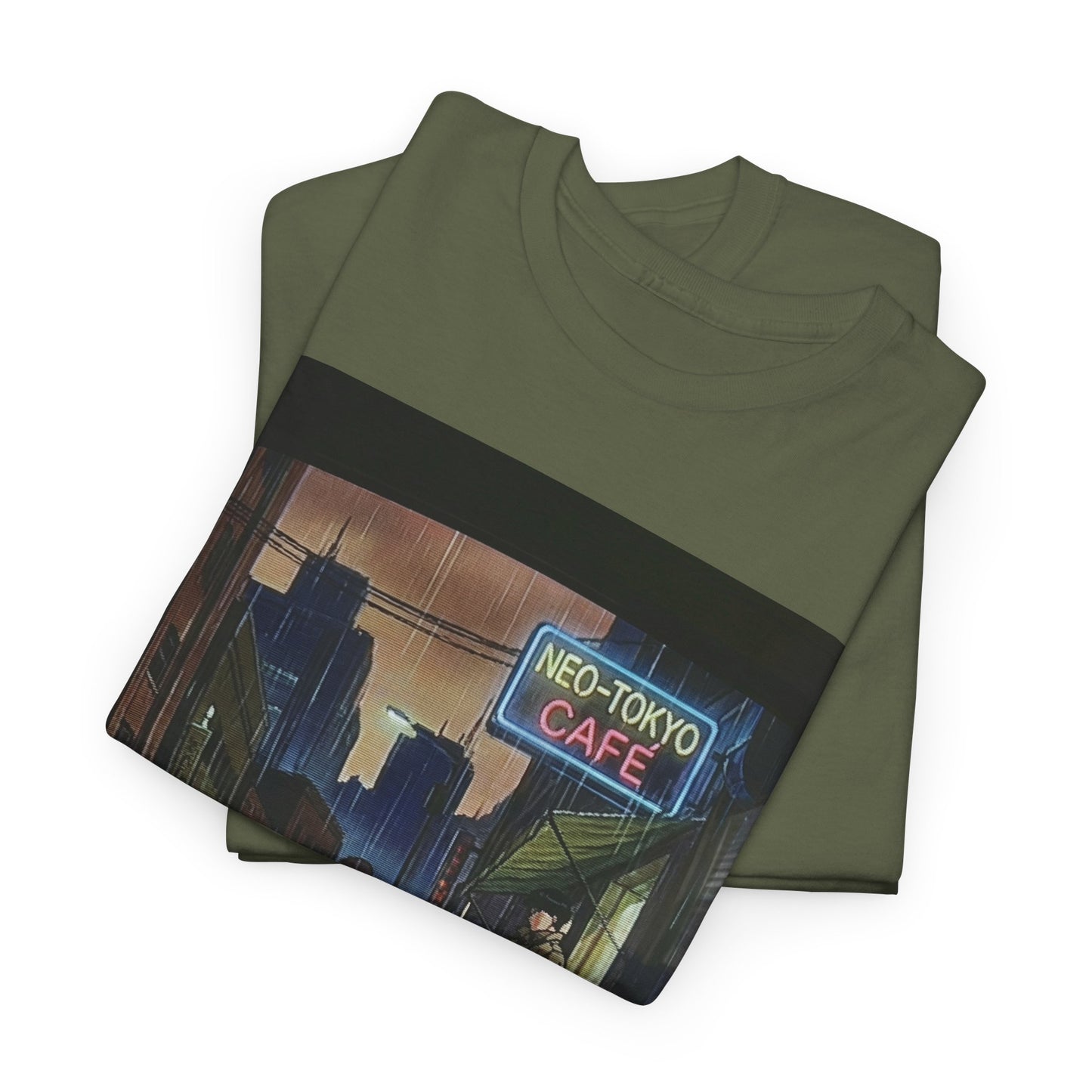 Neo‑Tokyo Café Streetwear Tee — Vintage Cyberpunk City Print