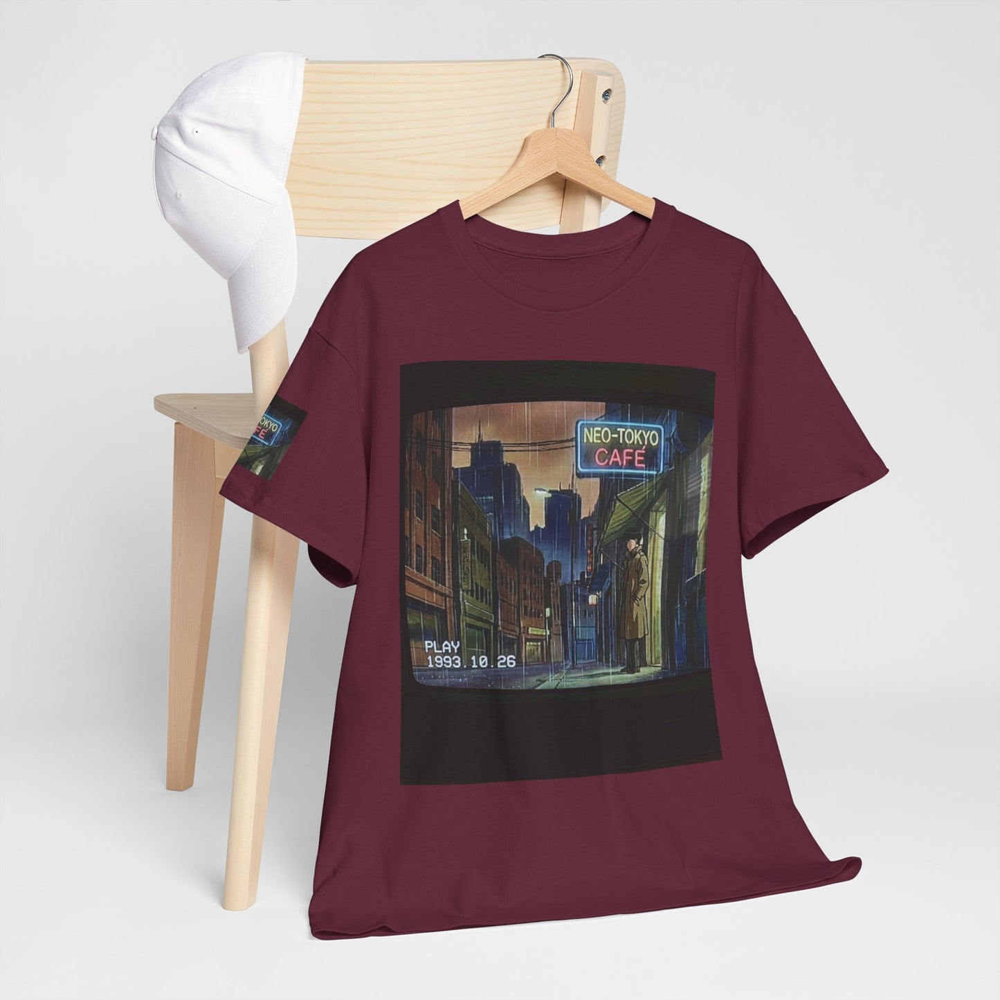 Neo‑Tokyo Café Streetwear Tee — Vintage Cyberpunk City Print