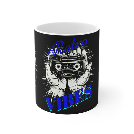 Retro Vibes Mug 11oz, Perfect Gift for Music Lovers, Vintage Style Drinkware, Unique Coffee Cup, Great for Birthdays and Retro Parties