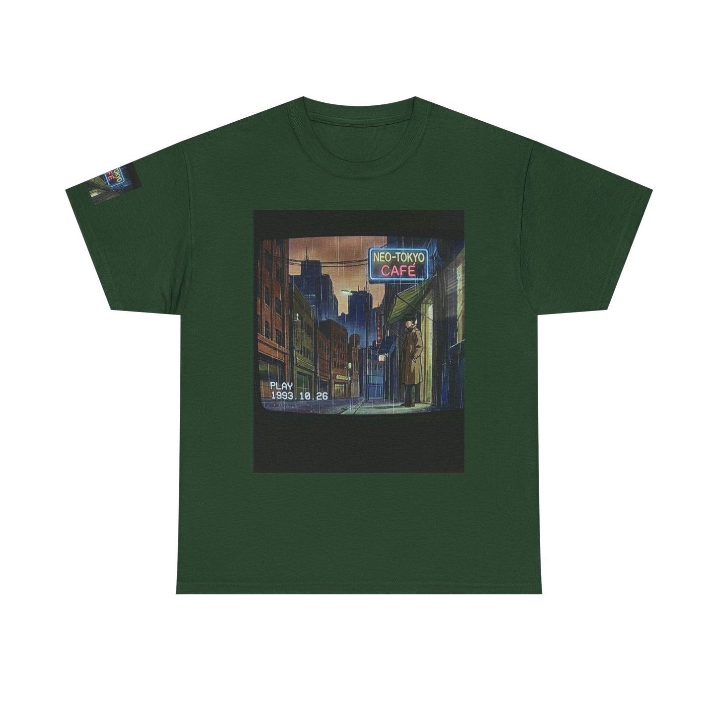 Neo‑Tokyo Café Streetwear Tee — Vintage Cyberpunk City Print