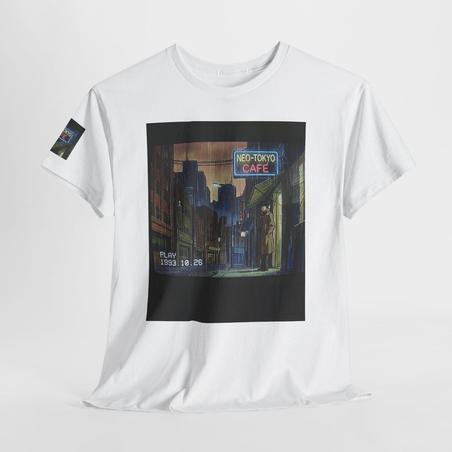 Neo‑Tokyo Café Streetwear Tee — Vintage Cyberpunk City Print