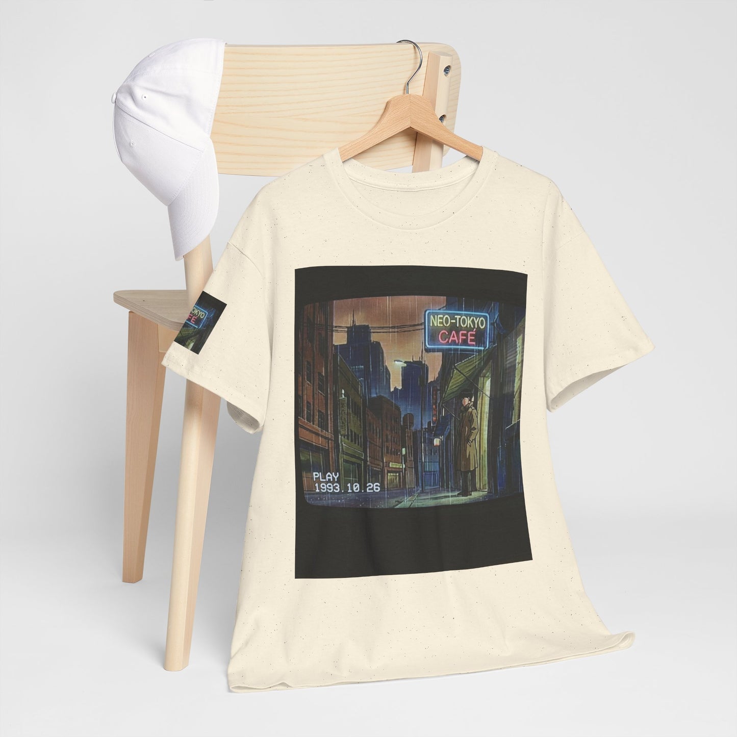 Neo‑Tokyo Café Streetwear Tee — Vintage Cyberpunk City Print