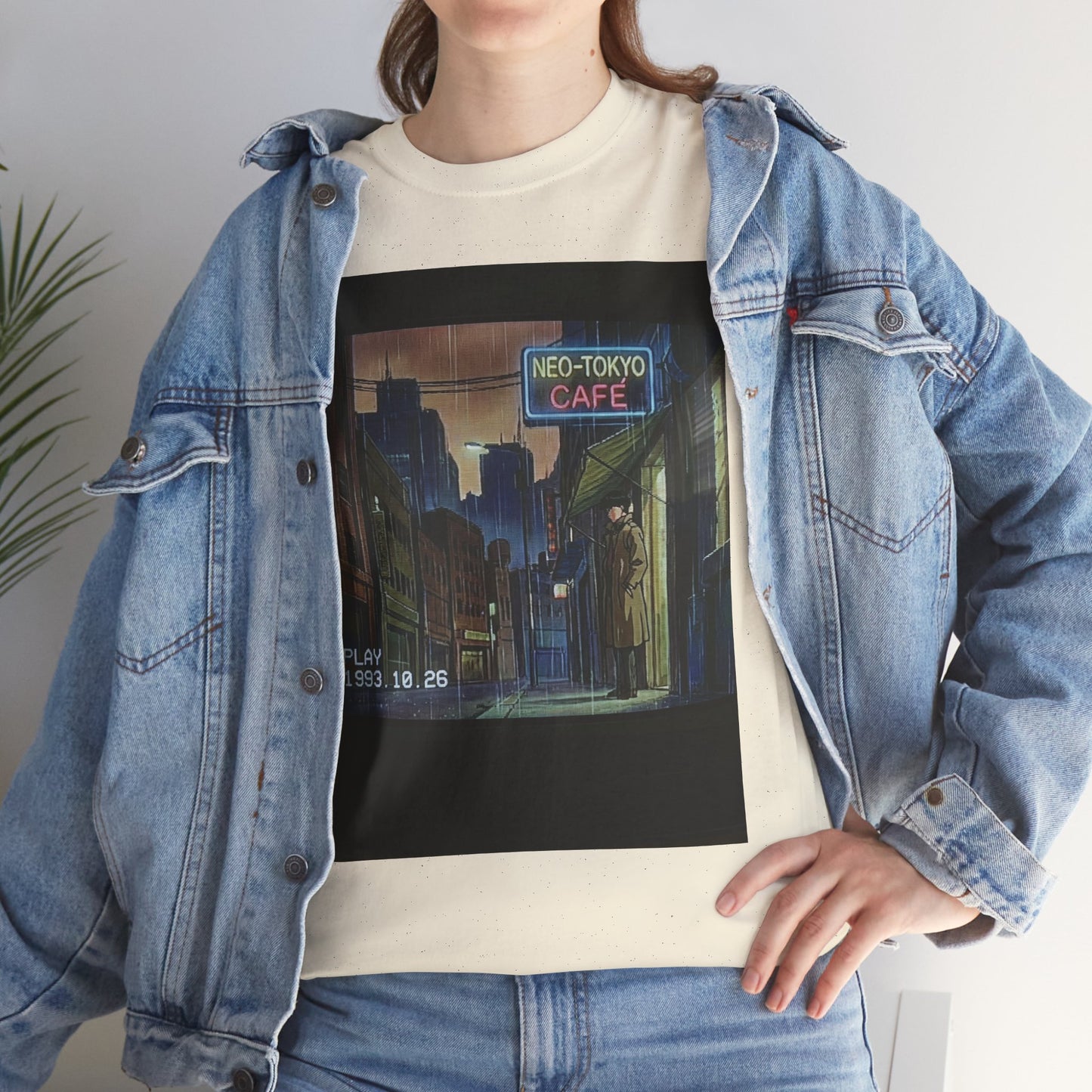 Neo‑Tokyo Café Streetwear Tee — Vintage Cyberpunk City Print