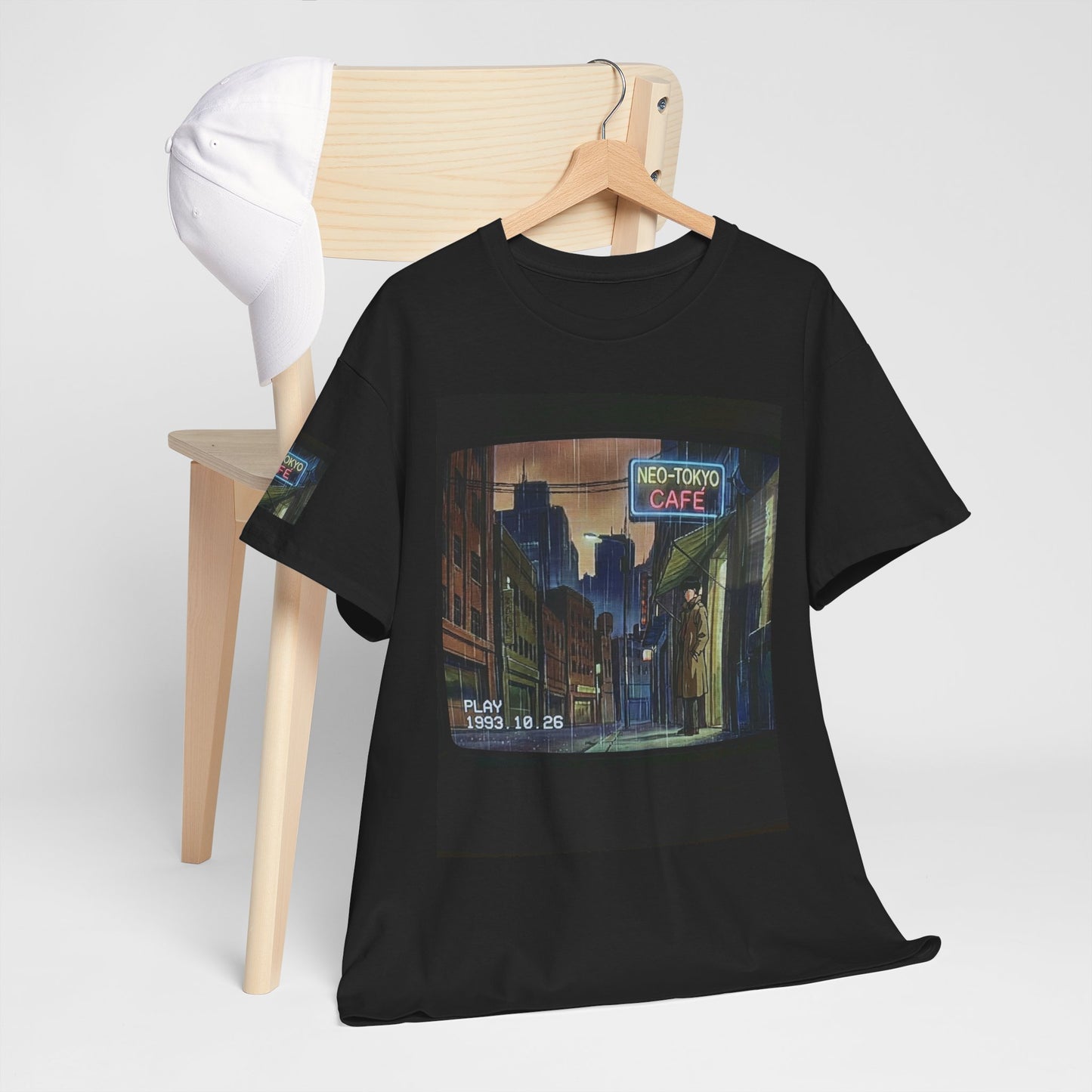 Neo‑Tokyo Café Streetwear Tee — Vintage Cyberpunk City Print