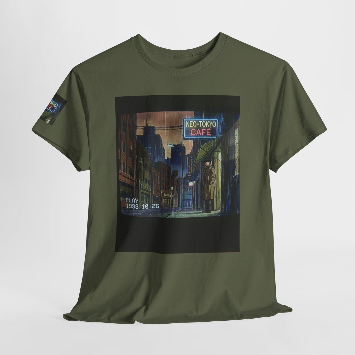 Neo‑Tokyo Café Streetwear Tee — Vintage Cyberpunk City Print