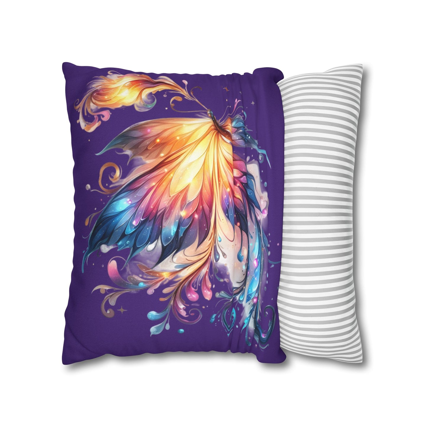 Colorful Fantasy Butterfly Spun Polyester Pillowcase | Vibrant Floral Wings