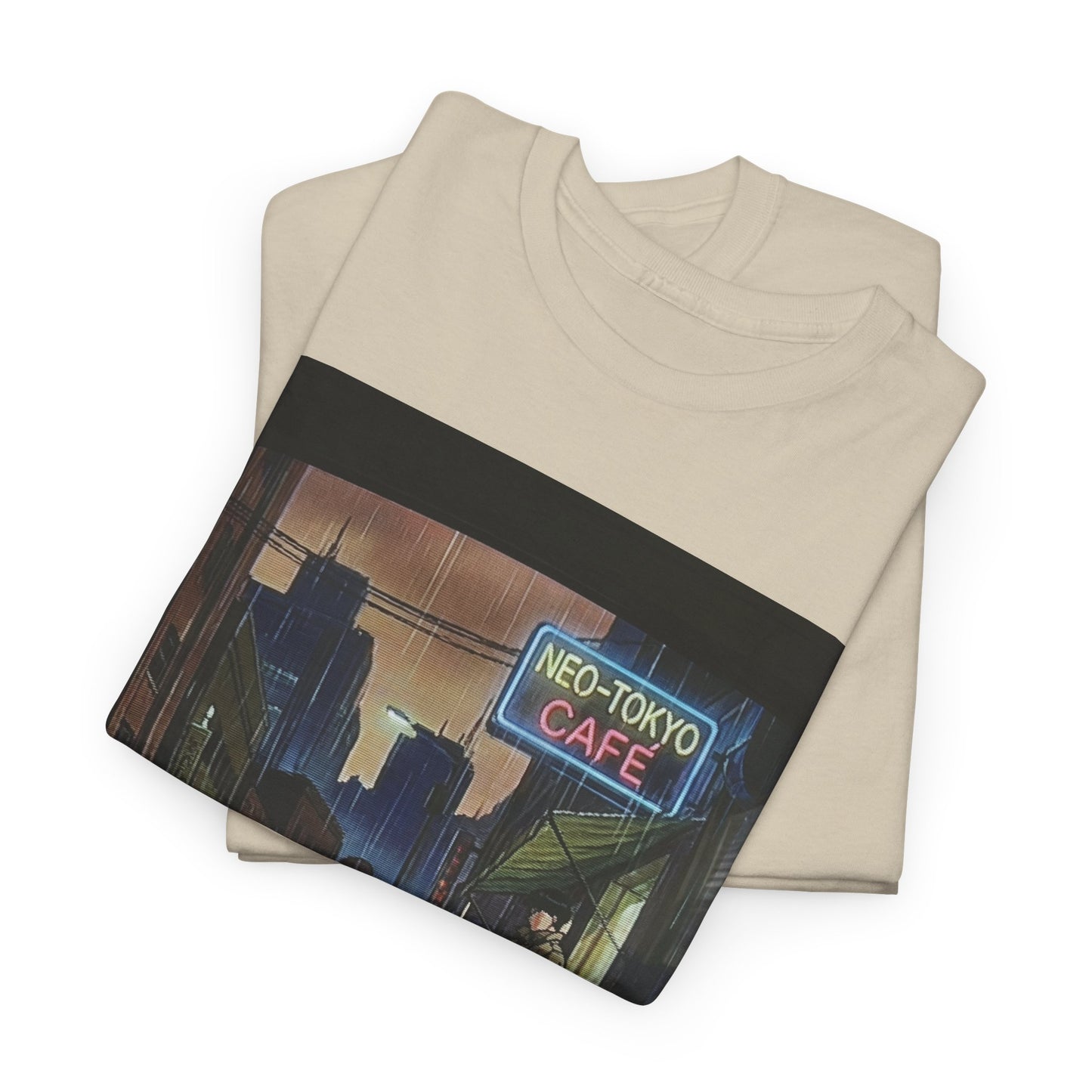 Neo‑Tokyo Café Streetwear Tee — Vintage Cyberpunk City Print