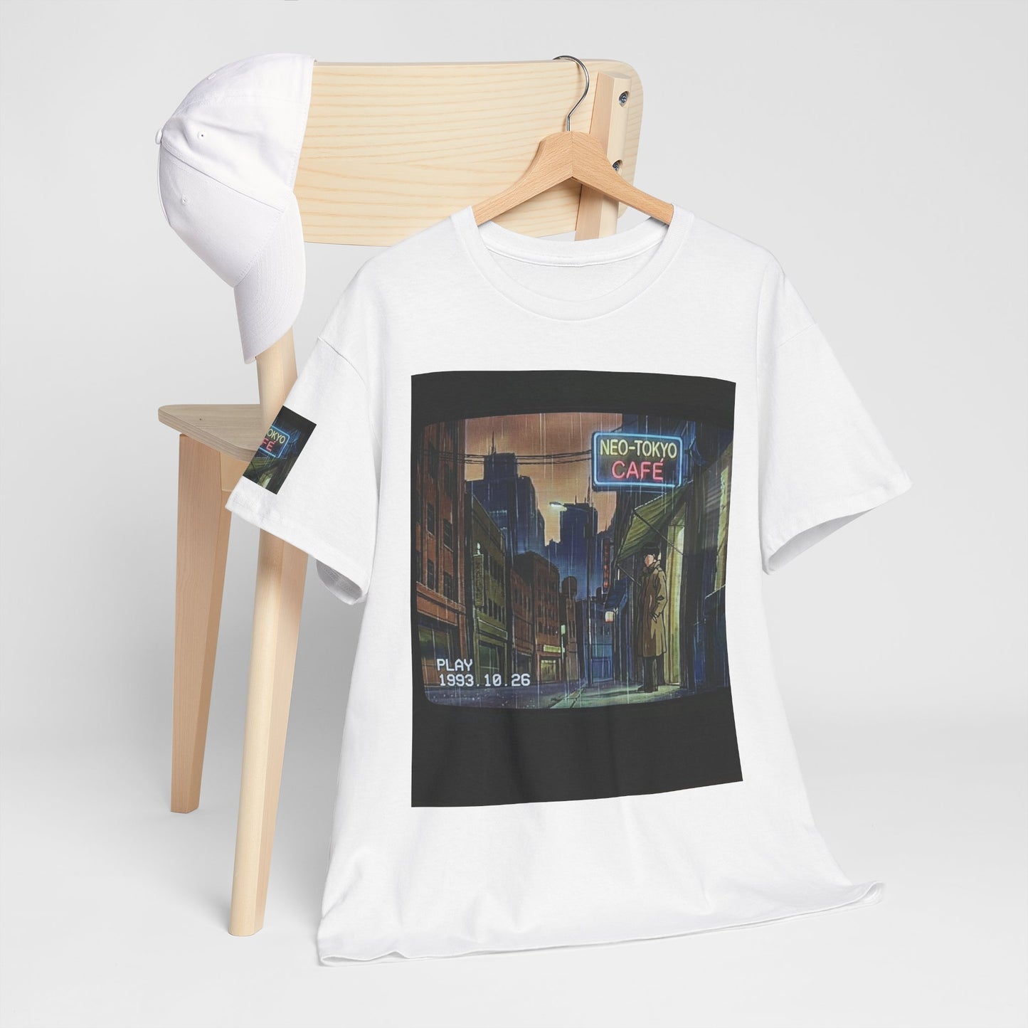Neo‑Tokyo Café Streetwear Tee — Vintage Cyberpunk City Print