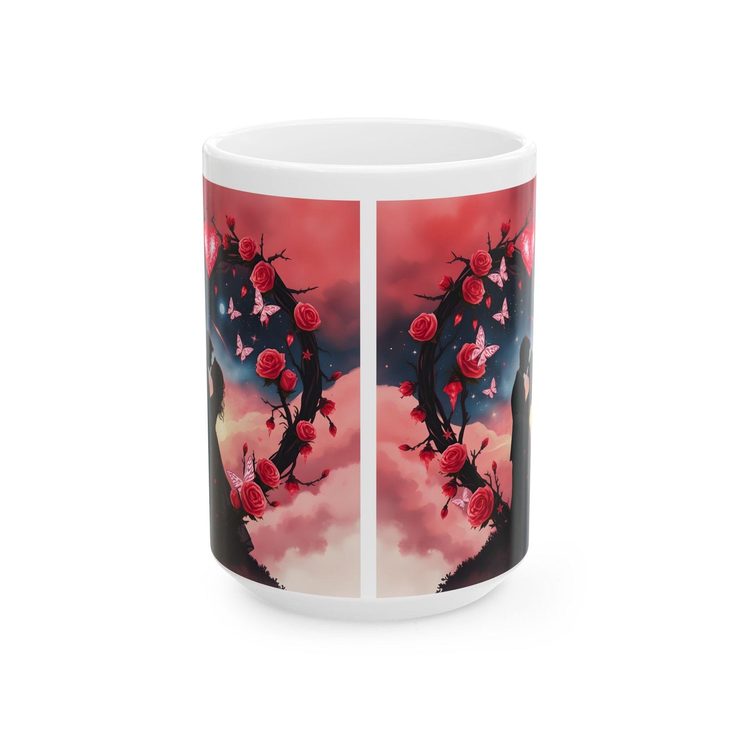 Moonlit Skull with Roses Mug | Gothic Floral Ceramic Coffee Cup