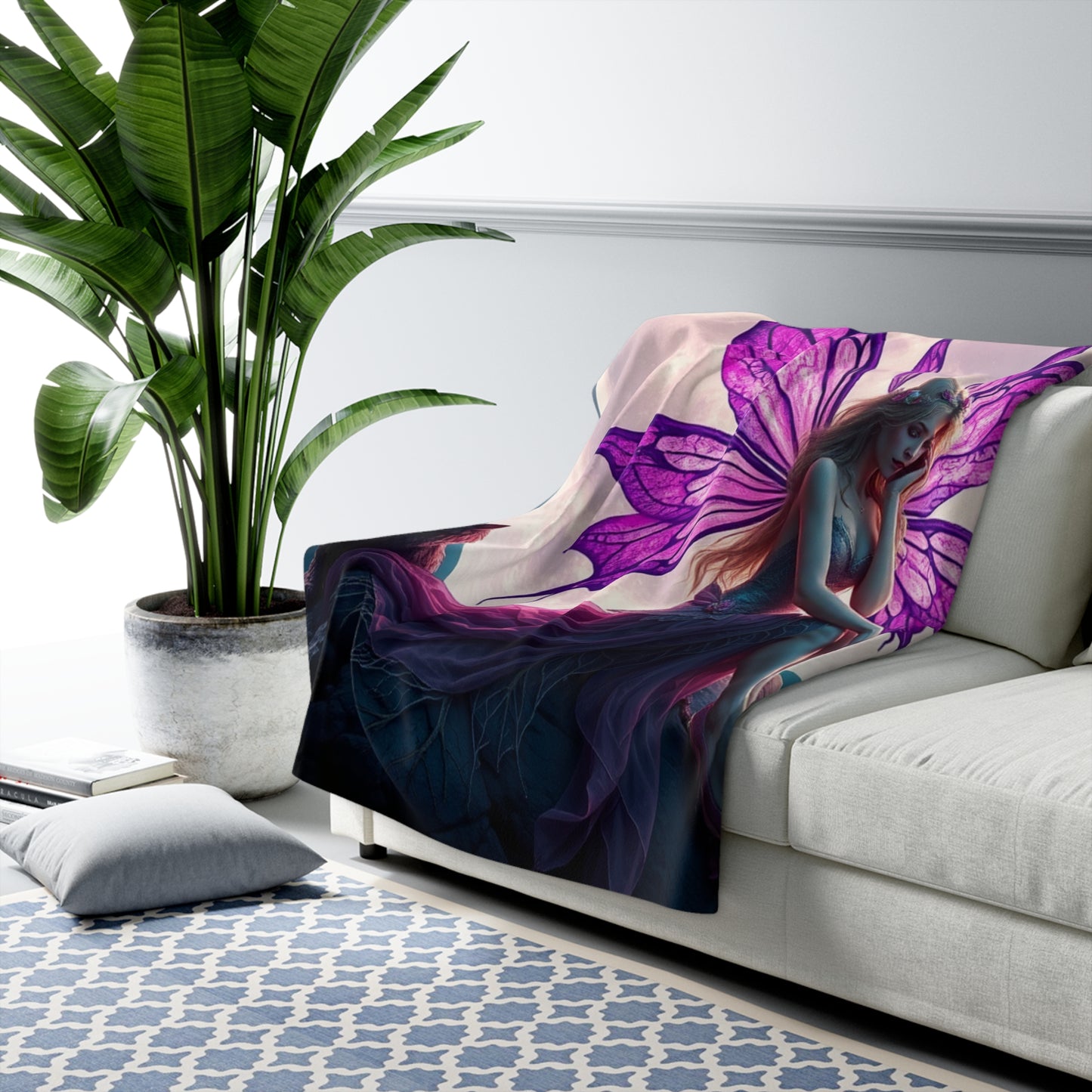 Enchanted Fairy Sherpa Fleece Blanket, Cozy Throw Blanket, Moonlight Decor, Fantasy Home Accessory, Gift for Fairy Lovers