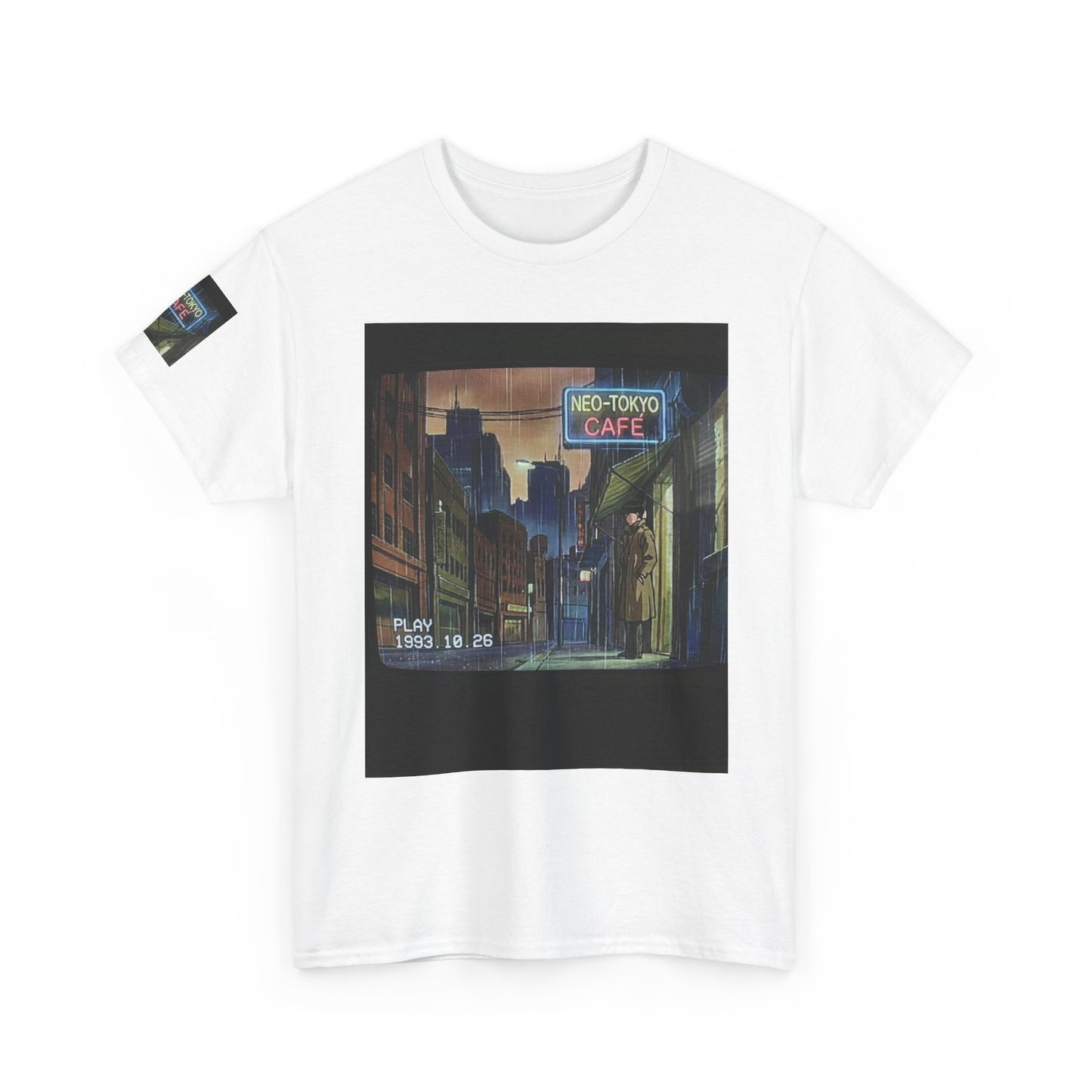 Neo‑Tokyo Café Streetwear Tee — Vintage Cyberpunk City Print
