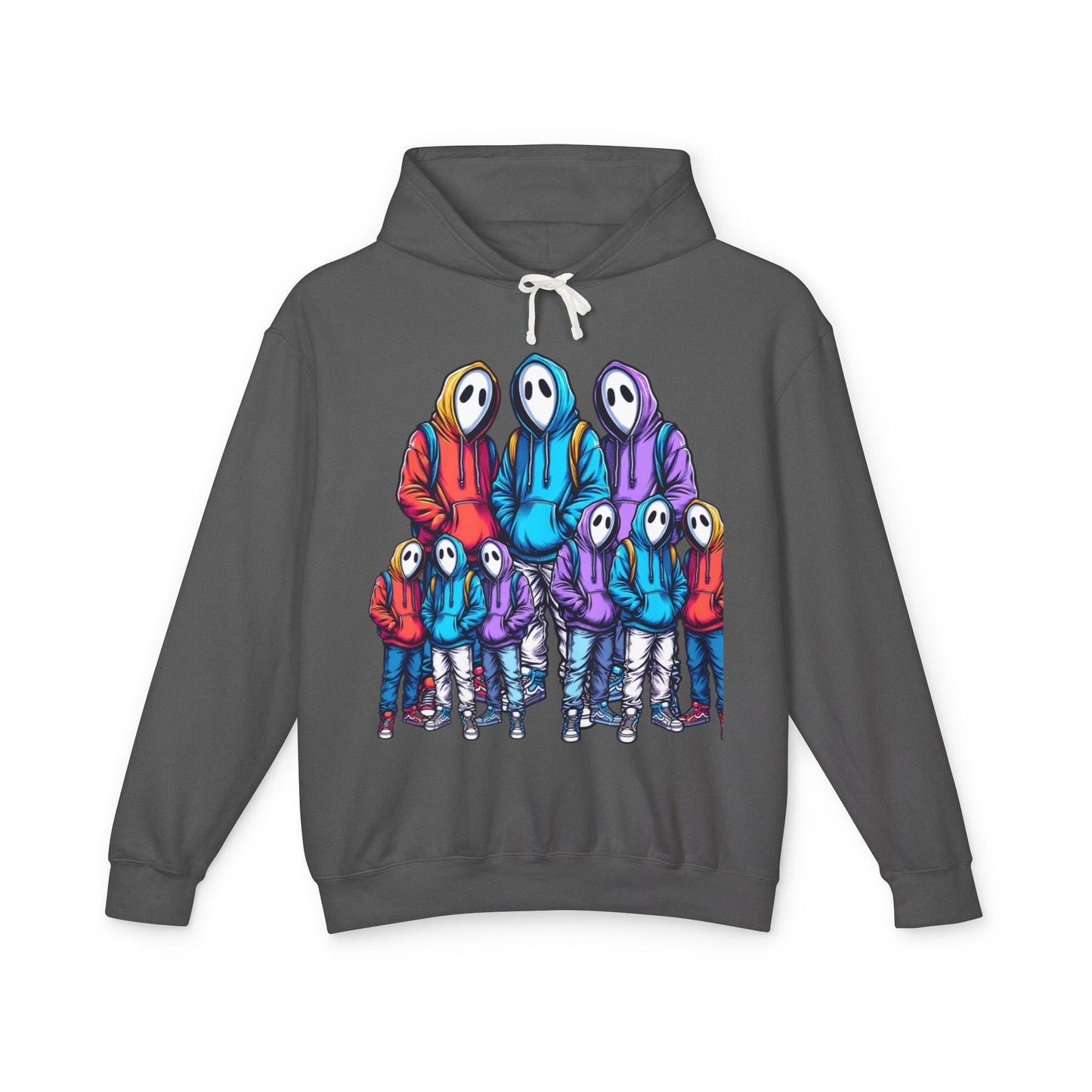Three Figures in Bright Clothing Honey Hoodie Sweatshirt | Colorful Trio Design