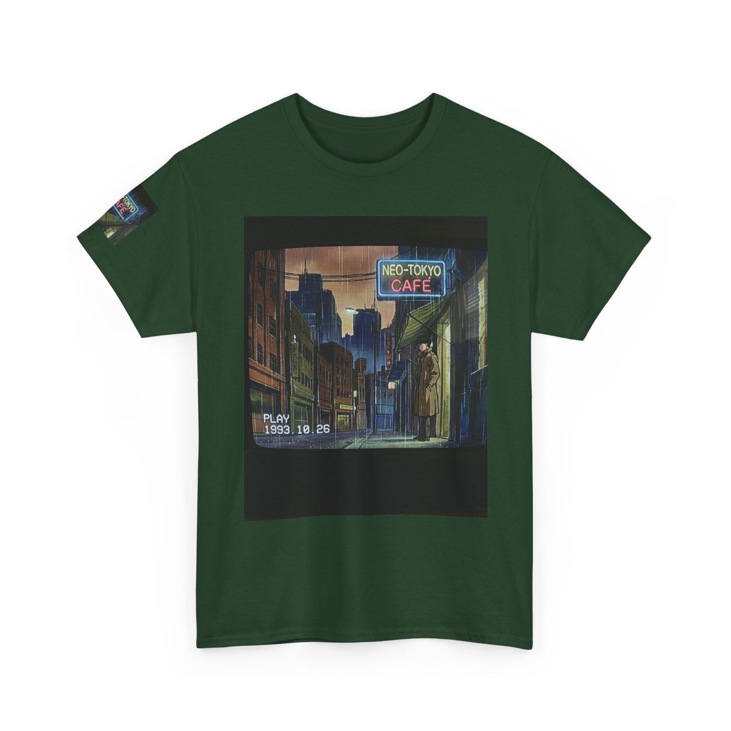 Neo‑Tokyo Café Streetwear Tee — Vintage Cyberpunk City Print