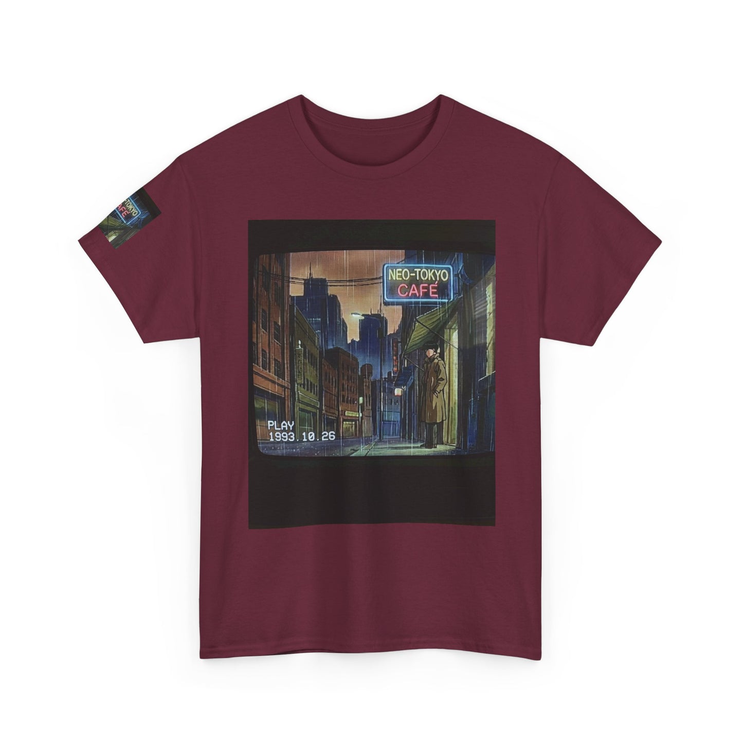 Neo‑Tokyo Café Streetwear Tee — Vintage Cyberpunk City Print