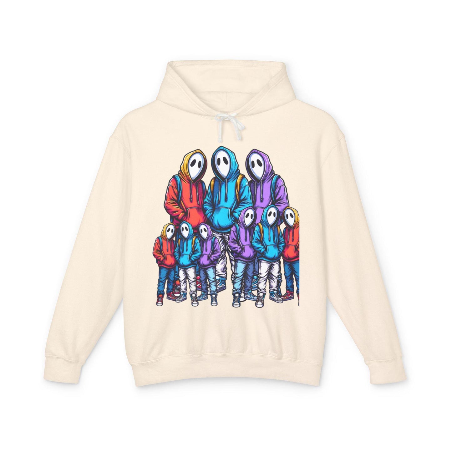 Three Figures in Bright Clothing Honey Hoodie Sweatshirt | Colorful Trio Design