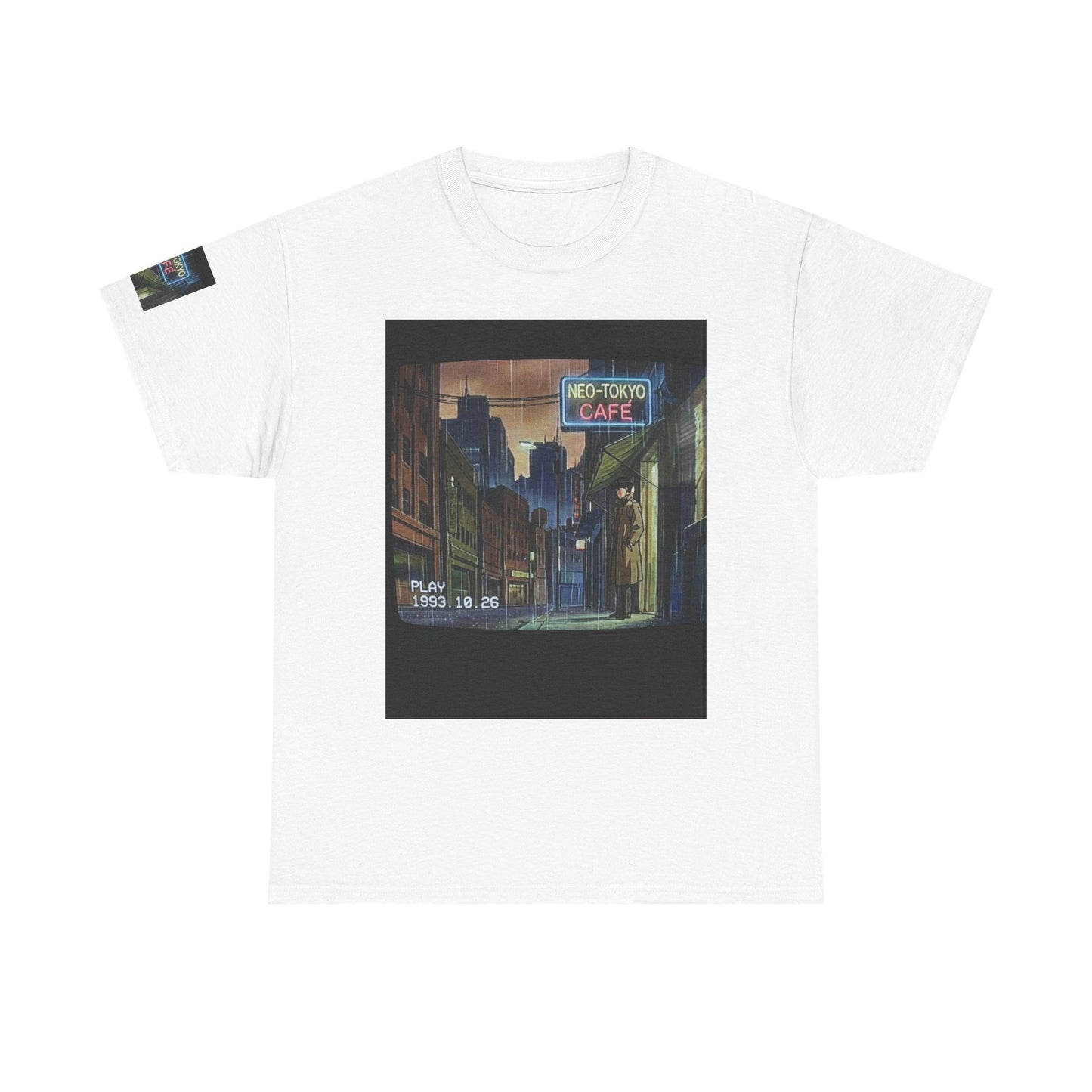 Neo‑Tokyo Café Streetwear Tee — Vintage Cyberpunk City Print