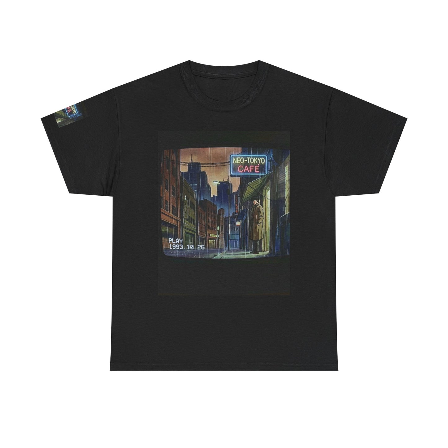 Neo‑Tokyo Café Streetwear Tee — Vintage Cyberpunk City Print
