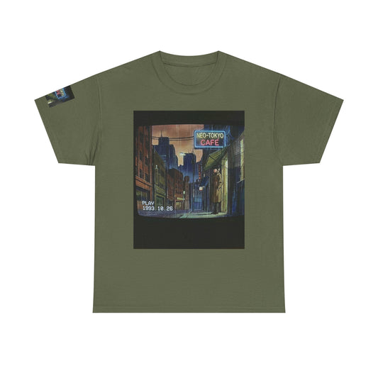 Neo‑Tokyo Café Streetwear Tee — Vintage Cyberpunk City Print