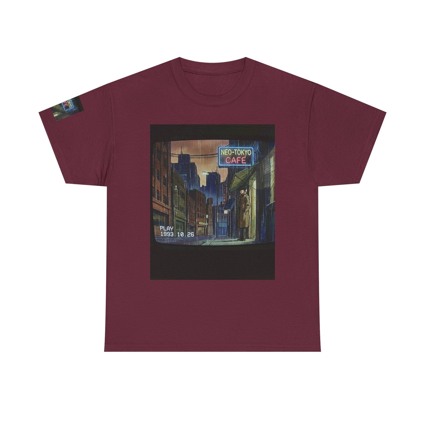 Neo‑Tokyo Café Streetwear Tee — Vintage Cyberpunk City Print