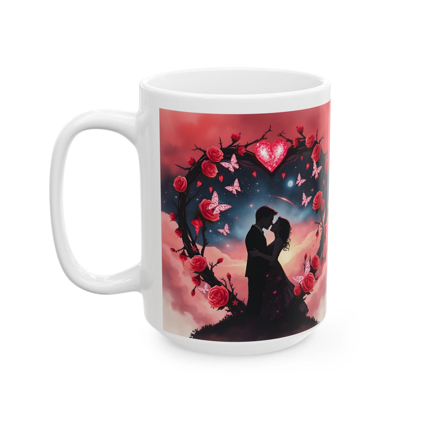 Moonlit Skull with Roses Mug | Gothic Floral Ceramic Coffee Cup