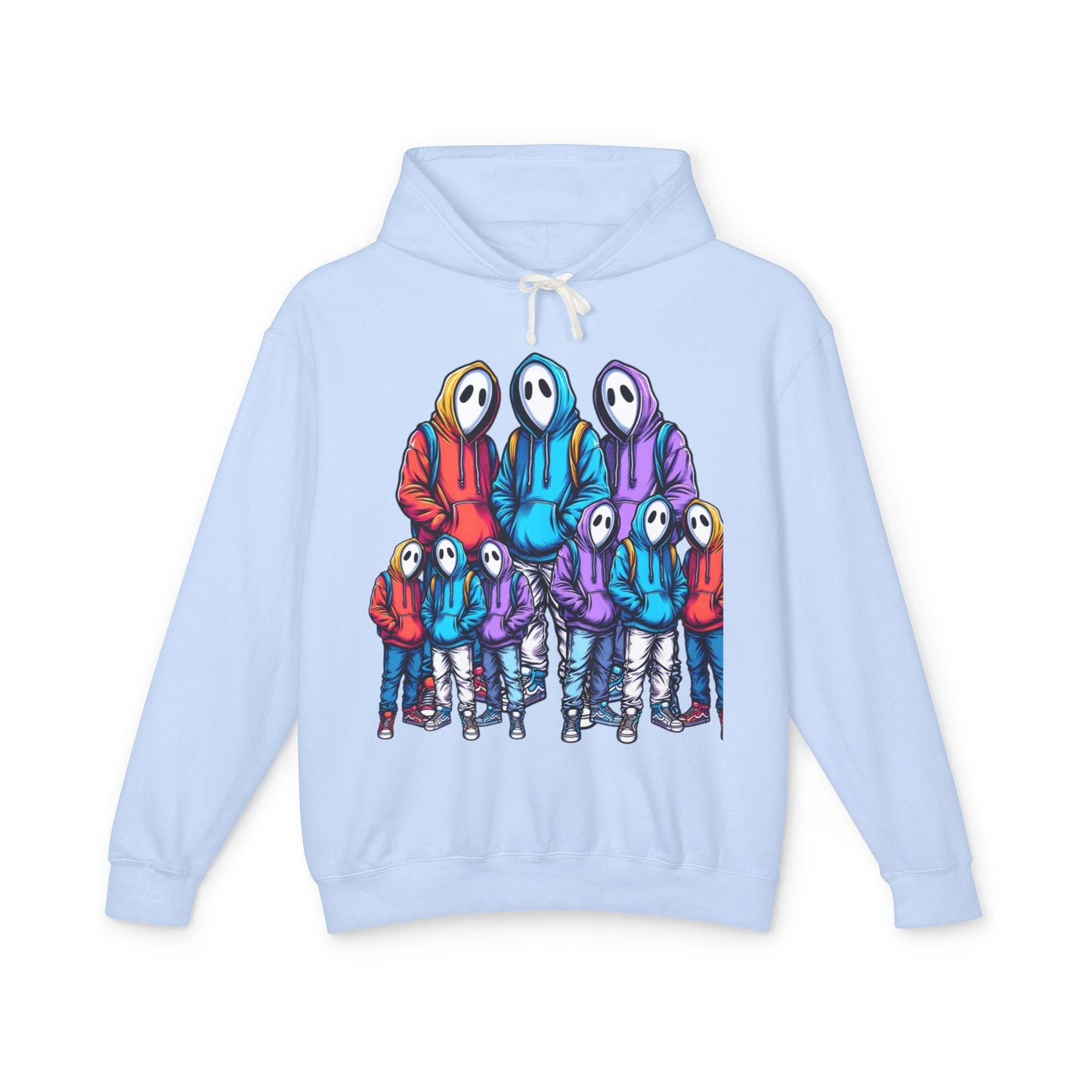 Three Figures in Bright Clothing Honey Hoodie Sweatshirt | Colorful Trio Design
