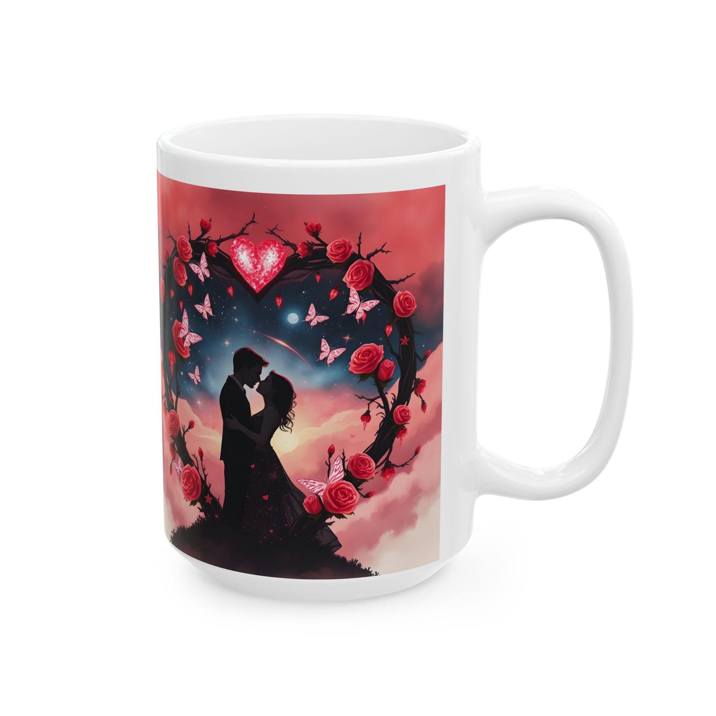 Moonlit Skull with Roses Mug | Gothic Floral Ceramic Coffee Cup