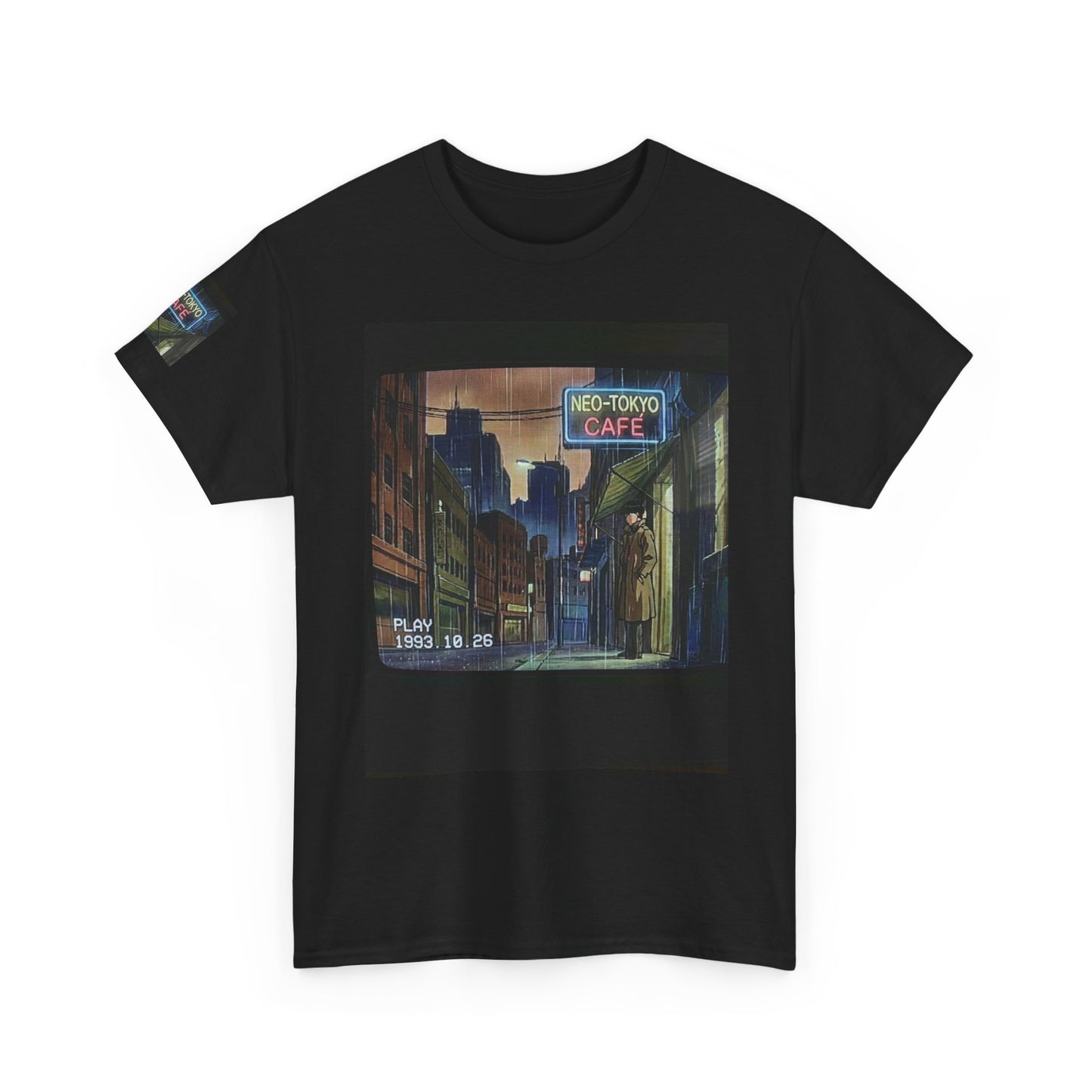 Neo‑Tokyo Café Streetwear Tee — Vintage Cyberpunk City Print