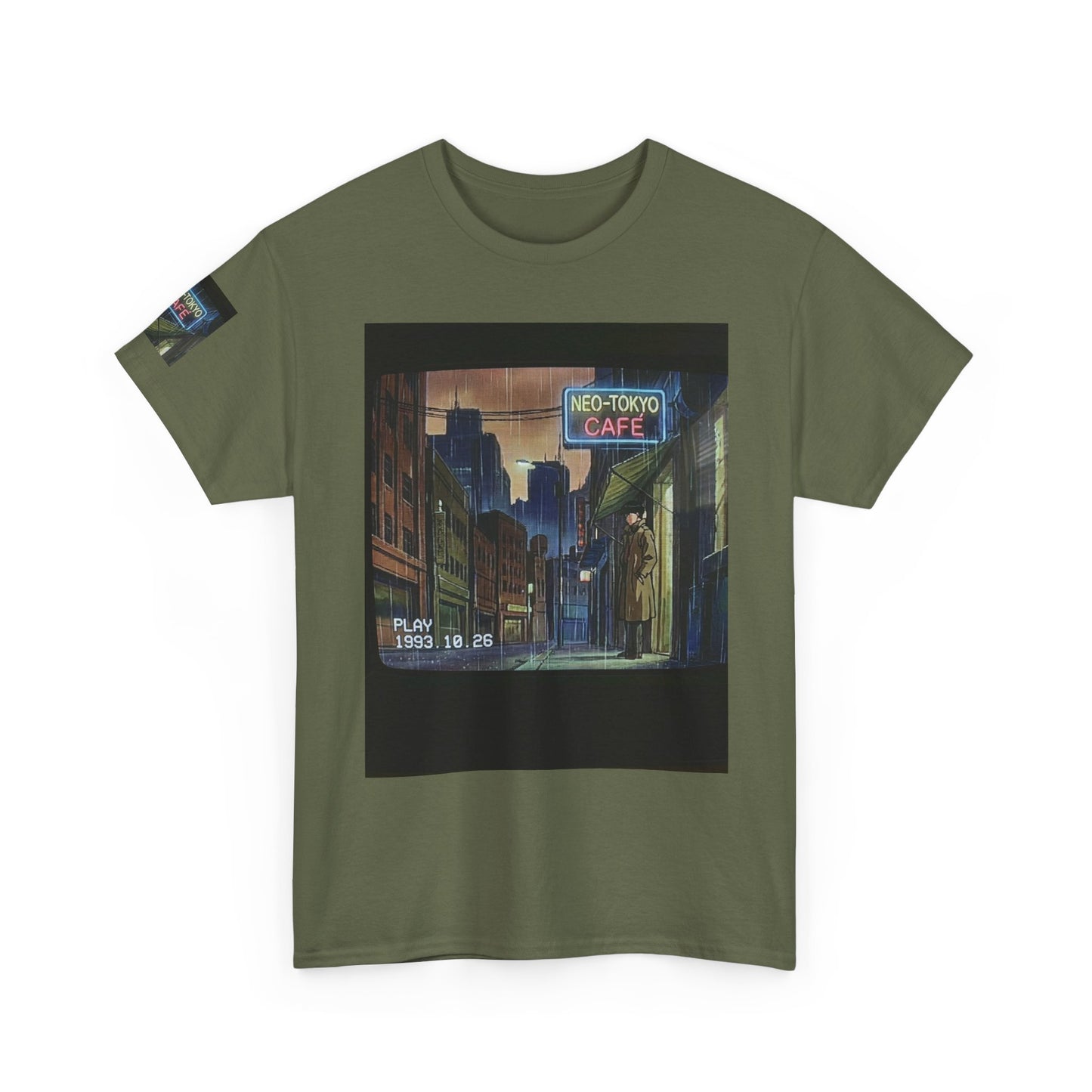 Neo‑Tokyo Café Streetwear Tee — Vintage Cyberpunk City Print