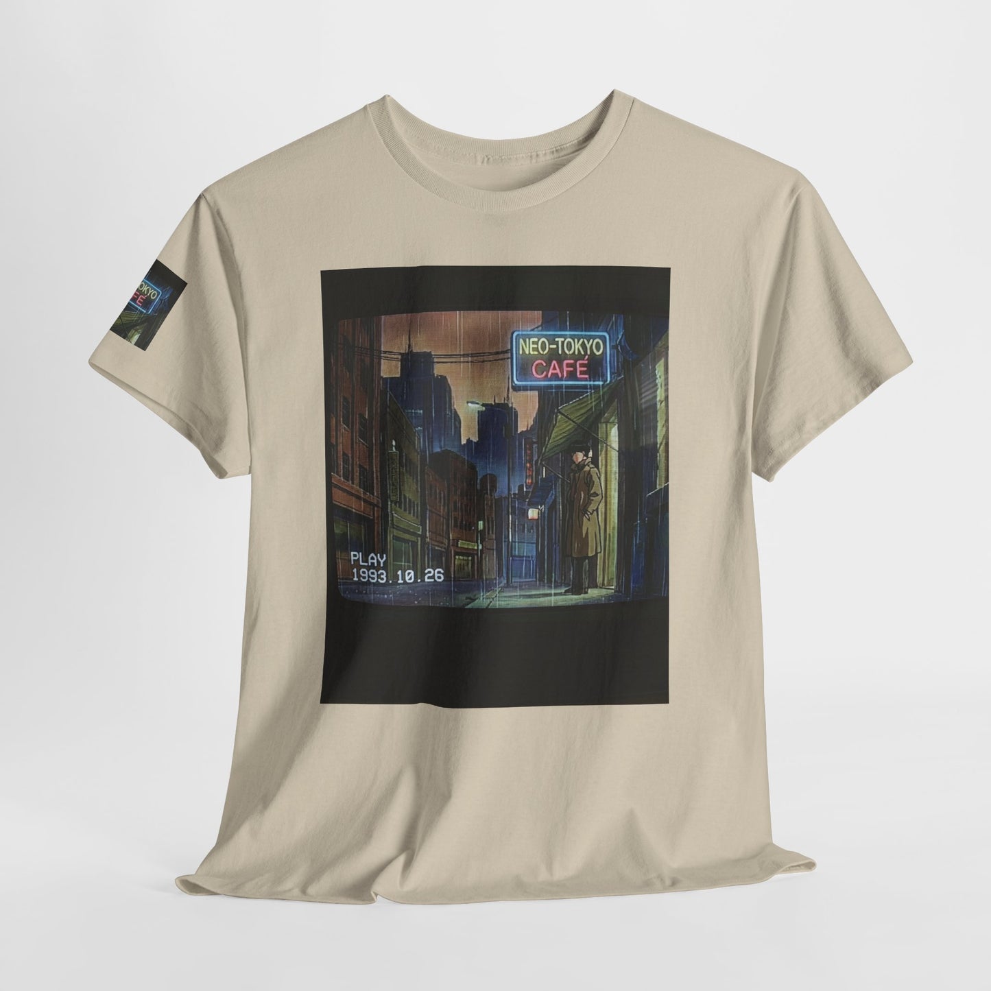 Neo‑Tokyo Café Streetwear Tee — Vintage Cyberpunk City Print