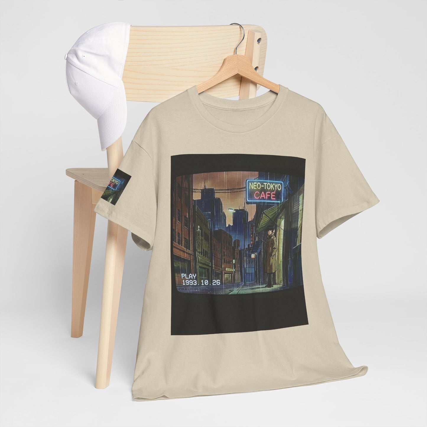 Neo‑Tokyo Café Streetwear Tee — Vintage Cyberpunk City Print