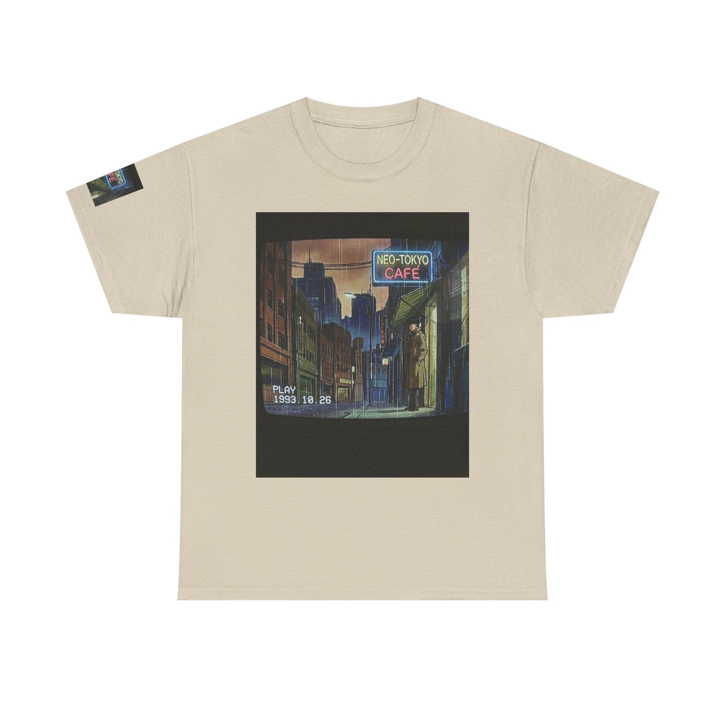 Neo‑Tokyo Café Streetwear Tee — Vintage Cyberpunk City Print