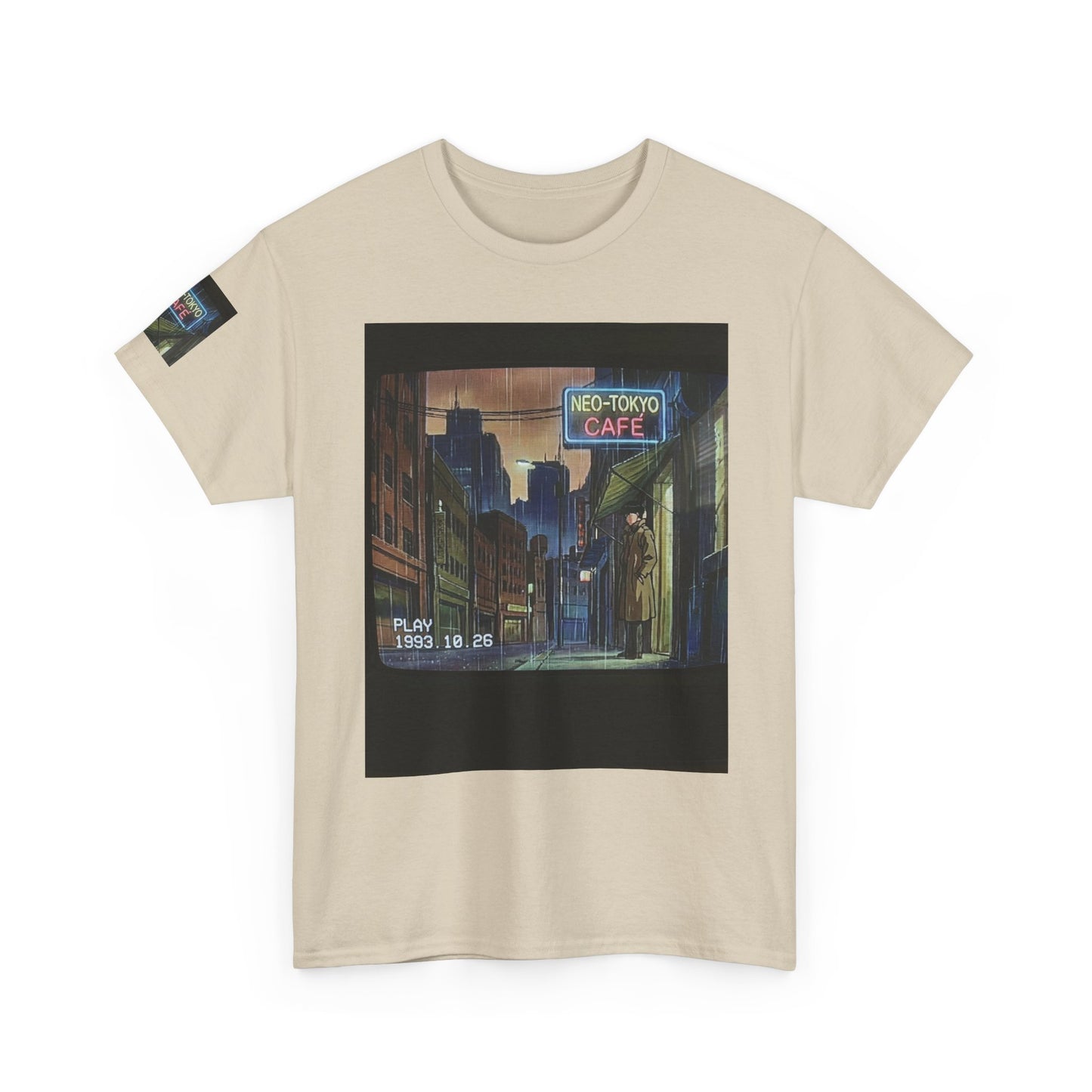 Neo‑Tokyo Café Streetwear Tee — Vintage Cyberpunk City Print