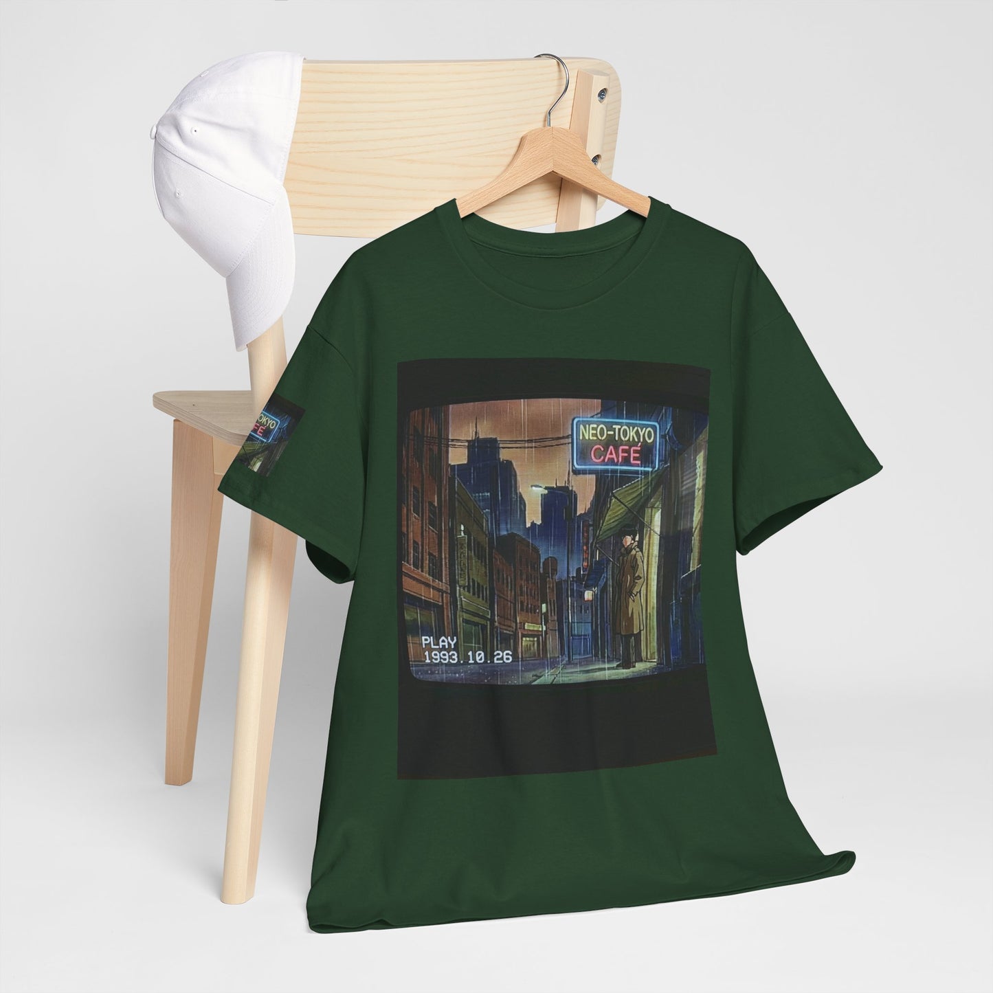 Neo‑Tokyo Café Streetwear Tee — Vintage Cyberpunk City Print