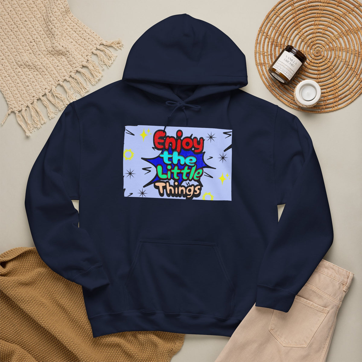 Enjoy the Little Things Hoodie — Positive Retro Graphic Pullover