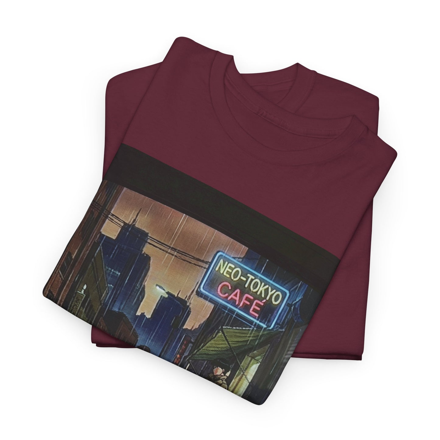 Neo‑Tokyo Café Streetwear Tee — Vintage Cyberpunk City Print