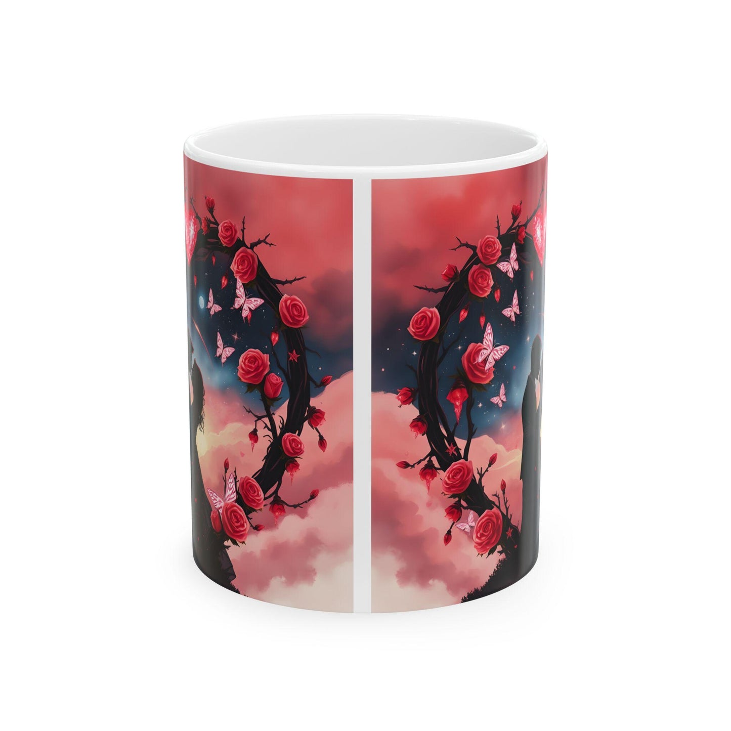 Moonlit Skull with Roses Mug | Gothic Floral Ceramic Coffee Cup