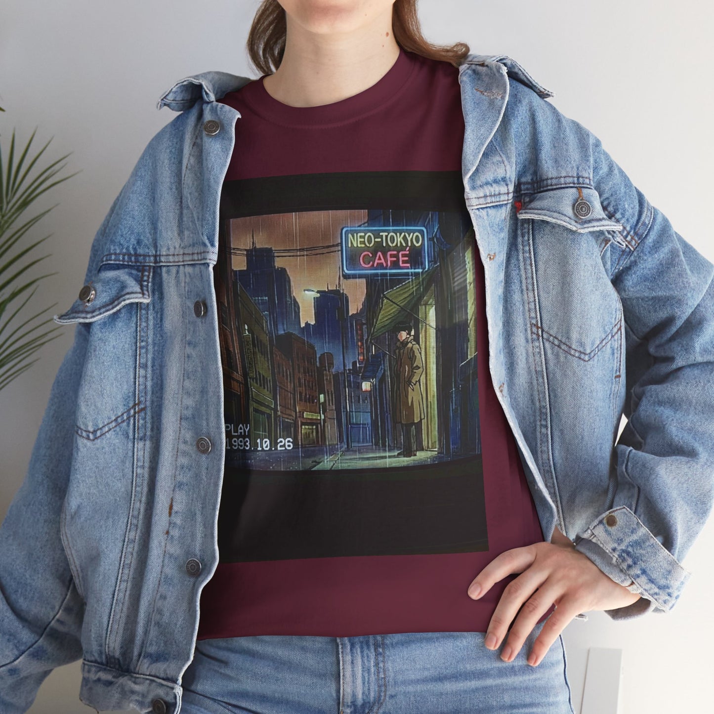 Neo‑Tokyo Café Streetwear Tee — Vintage Cyberpunk City Print