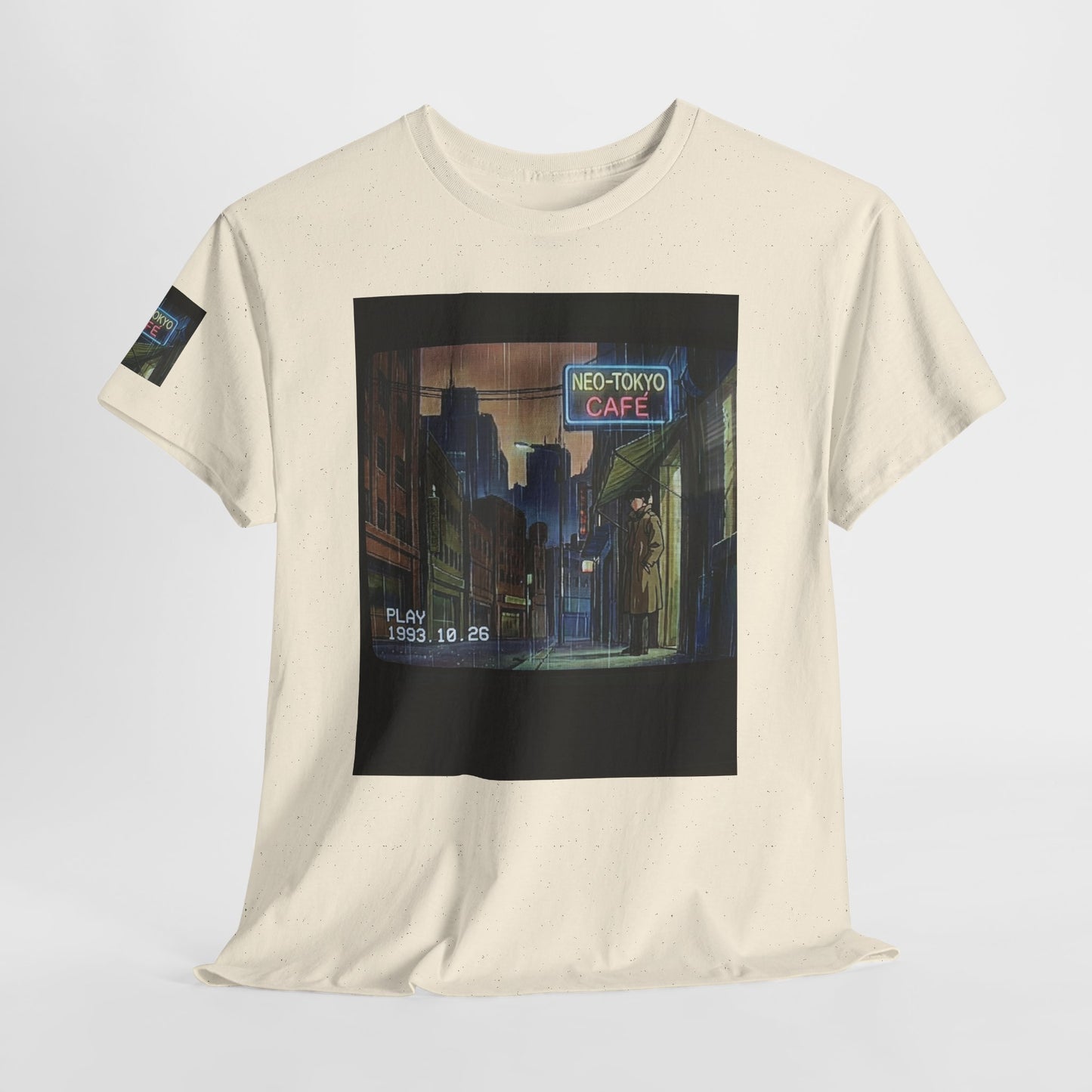 Neo‑Tokyo Café Streetwear Tee — Vintage Cyberpunk City Print