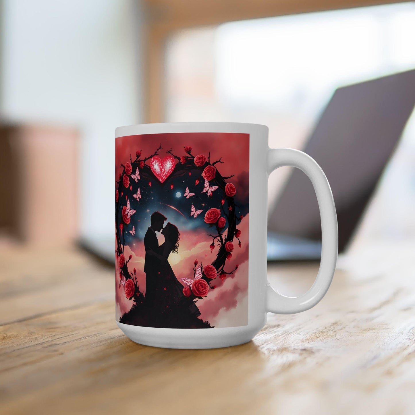 Moonlit Skull with Roses Mug | Gothic Floral Ceramic Coffee Cup