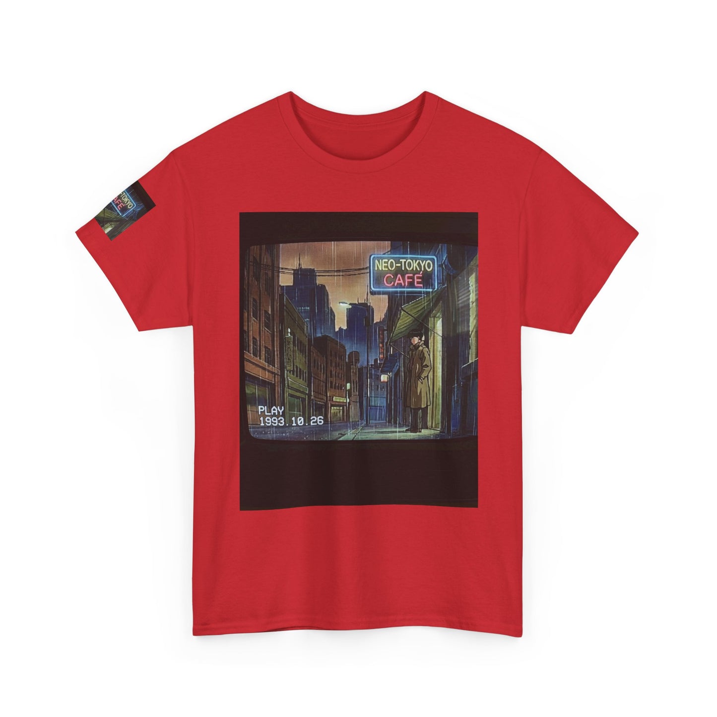 Neo‑Tokyo Café Streetwear Tee — Vintage Cyberpunk City Print